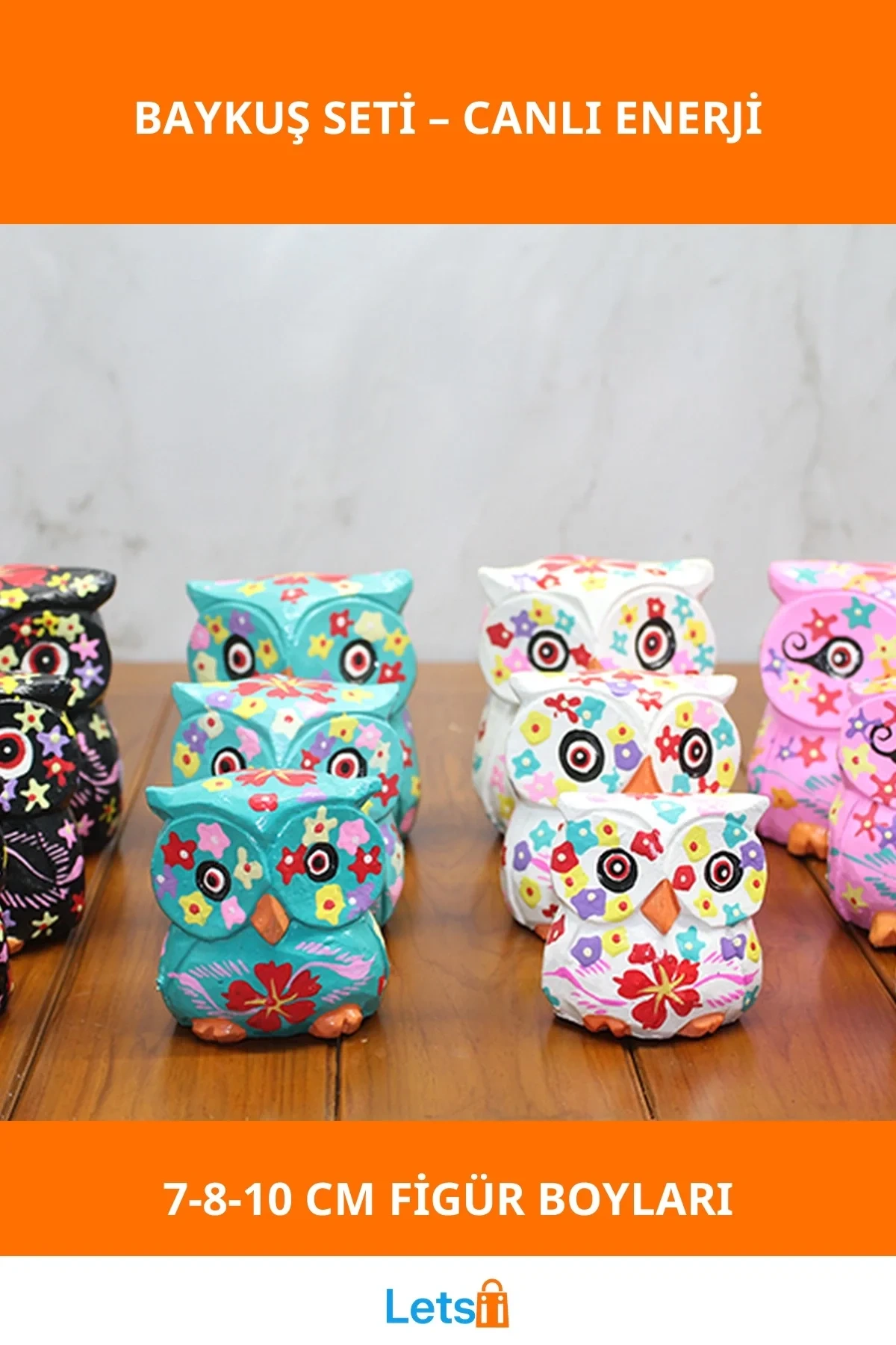 Renkli Ahşap 3lü Baykuş Figürü Seti