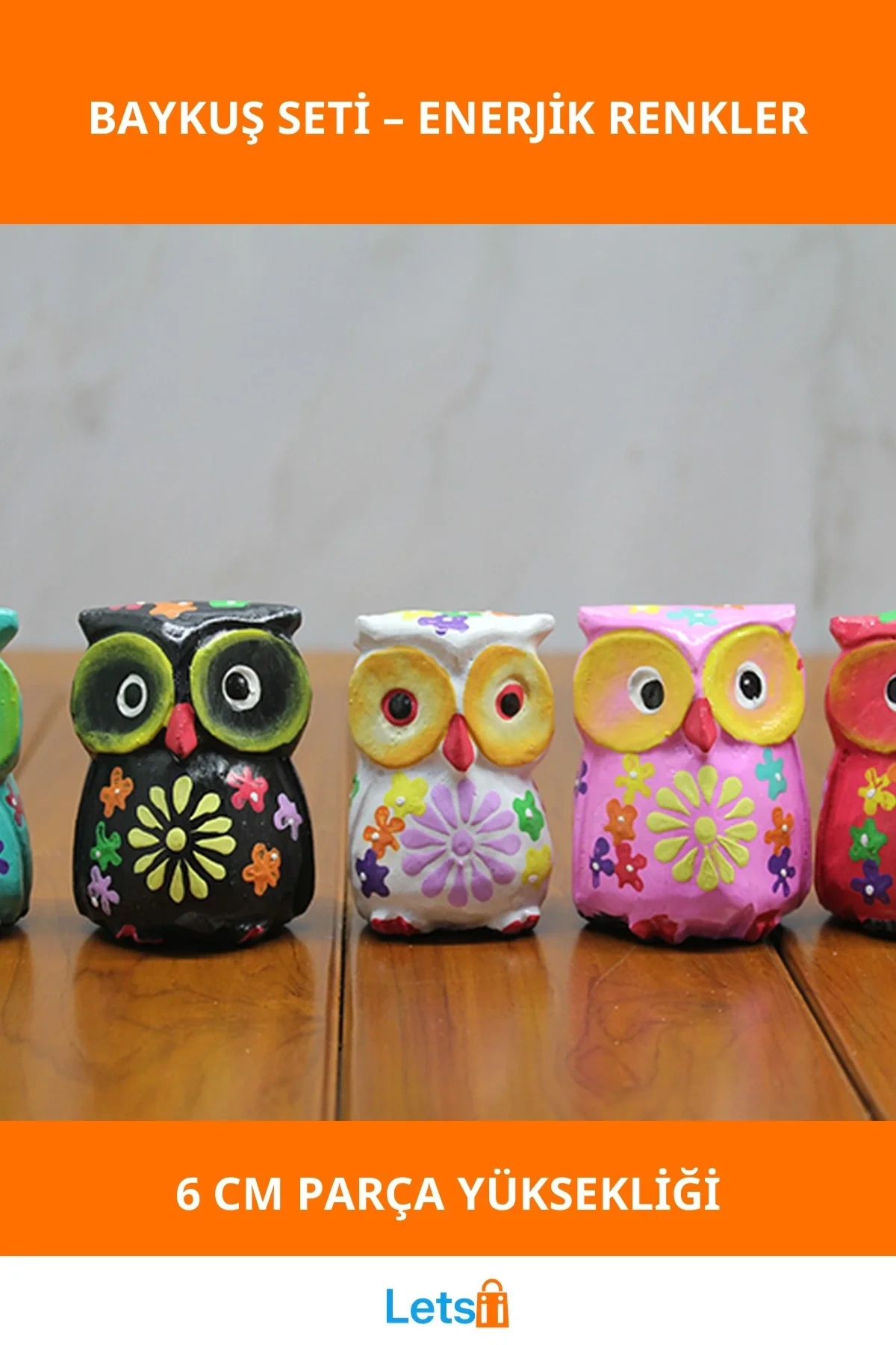 Renkli Ahşap 5li Baykuş Figür Seti Eğlenceli Dekorasyon