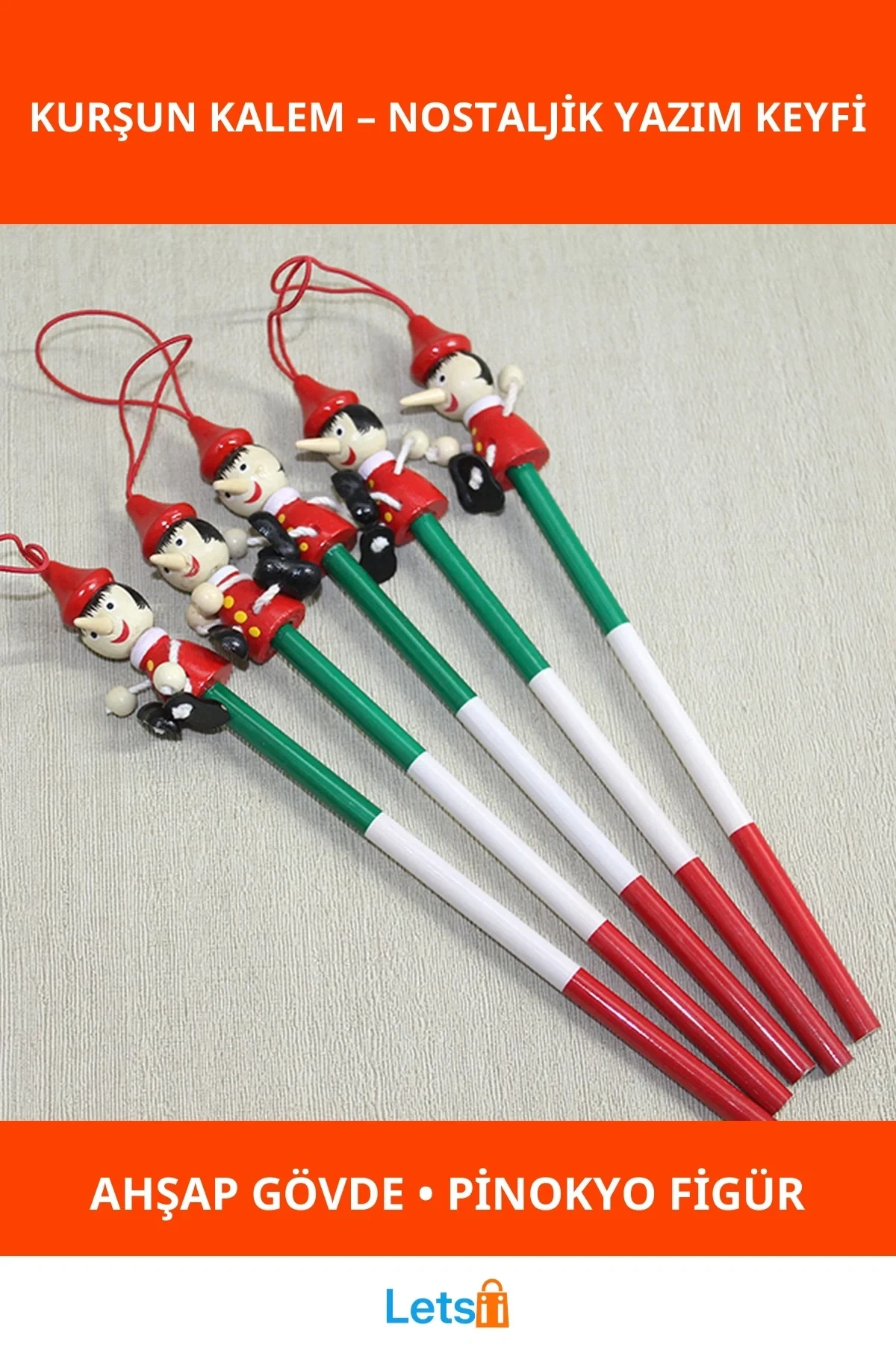 Renkli Ahşap Pinokyo Figürlü Kurşun Kalem