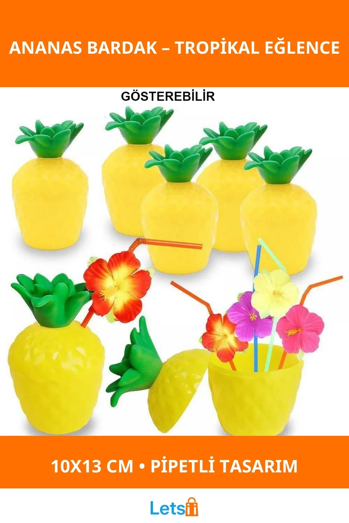 Renkli Ananas Pipetli Bardak 10x13 cm