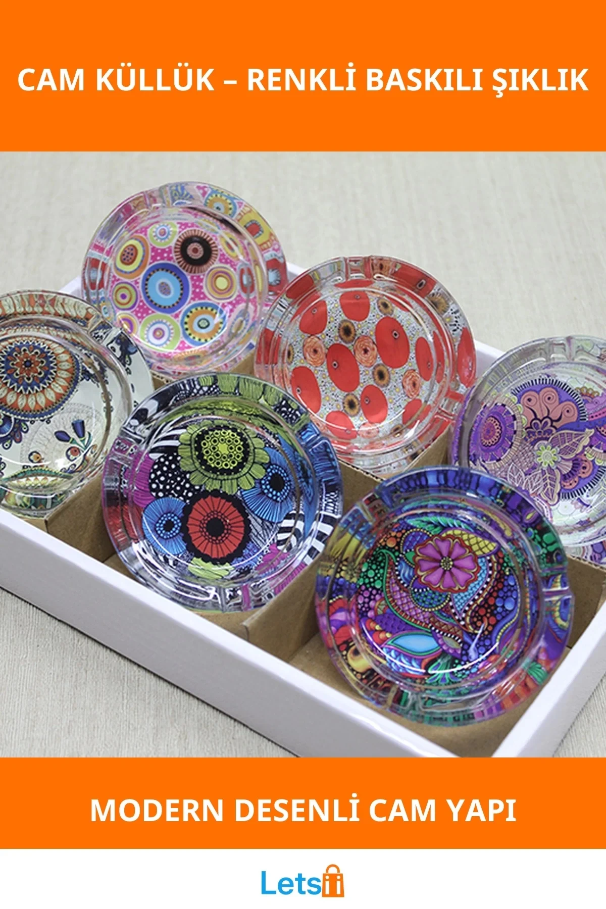 Renkli Baskılı Yüksek Kaliteli Cam Küllük