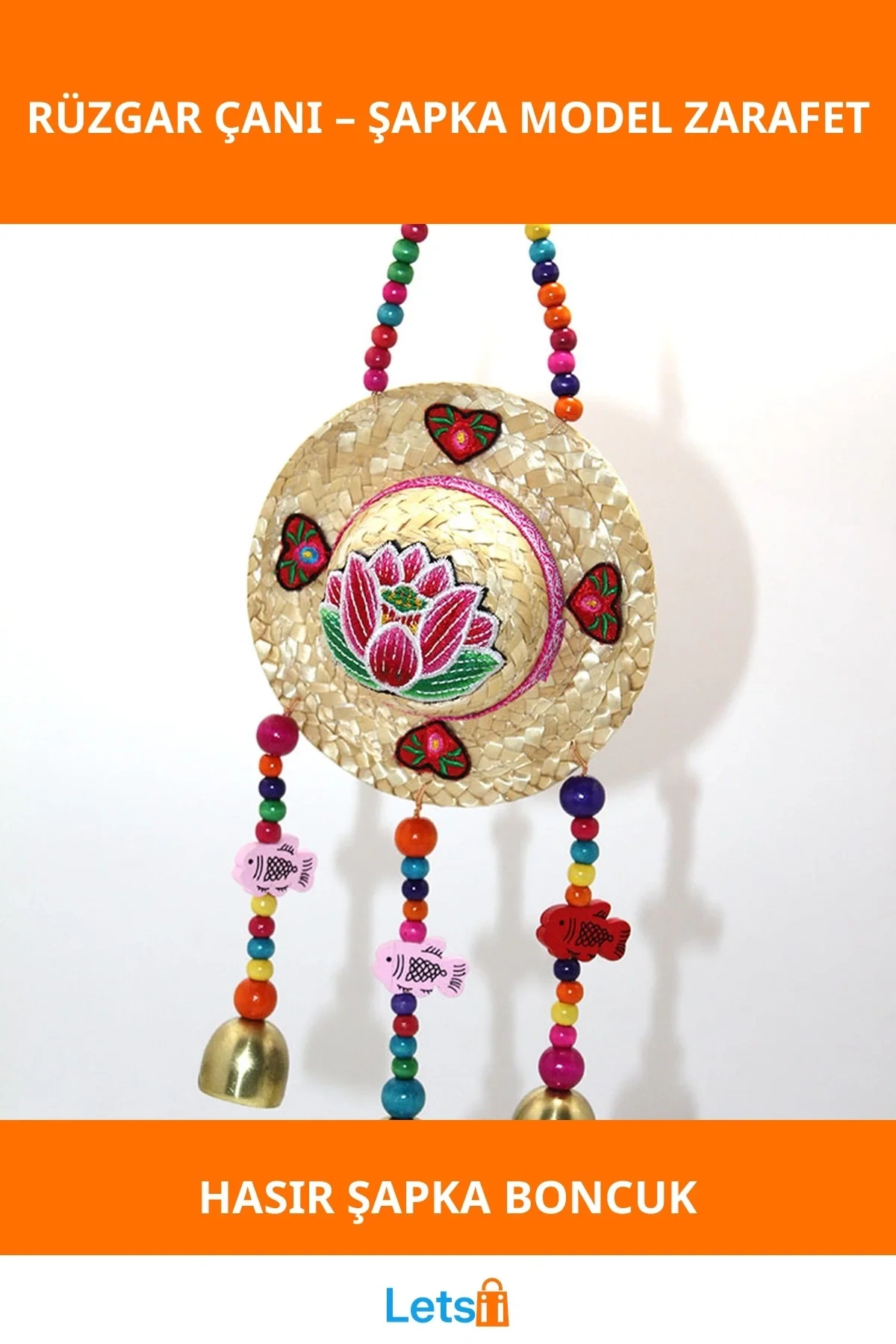 Renkli Boncuk Detaylı Hasır Rüzgar Çanı Şık Dekoratif Ürün