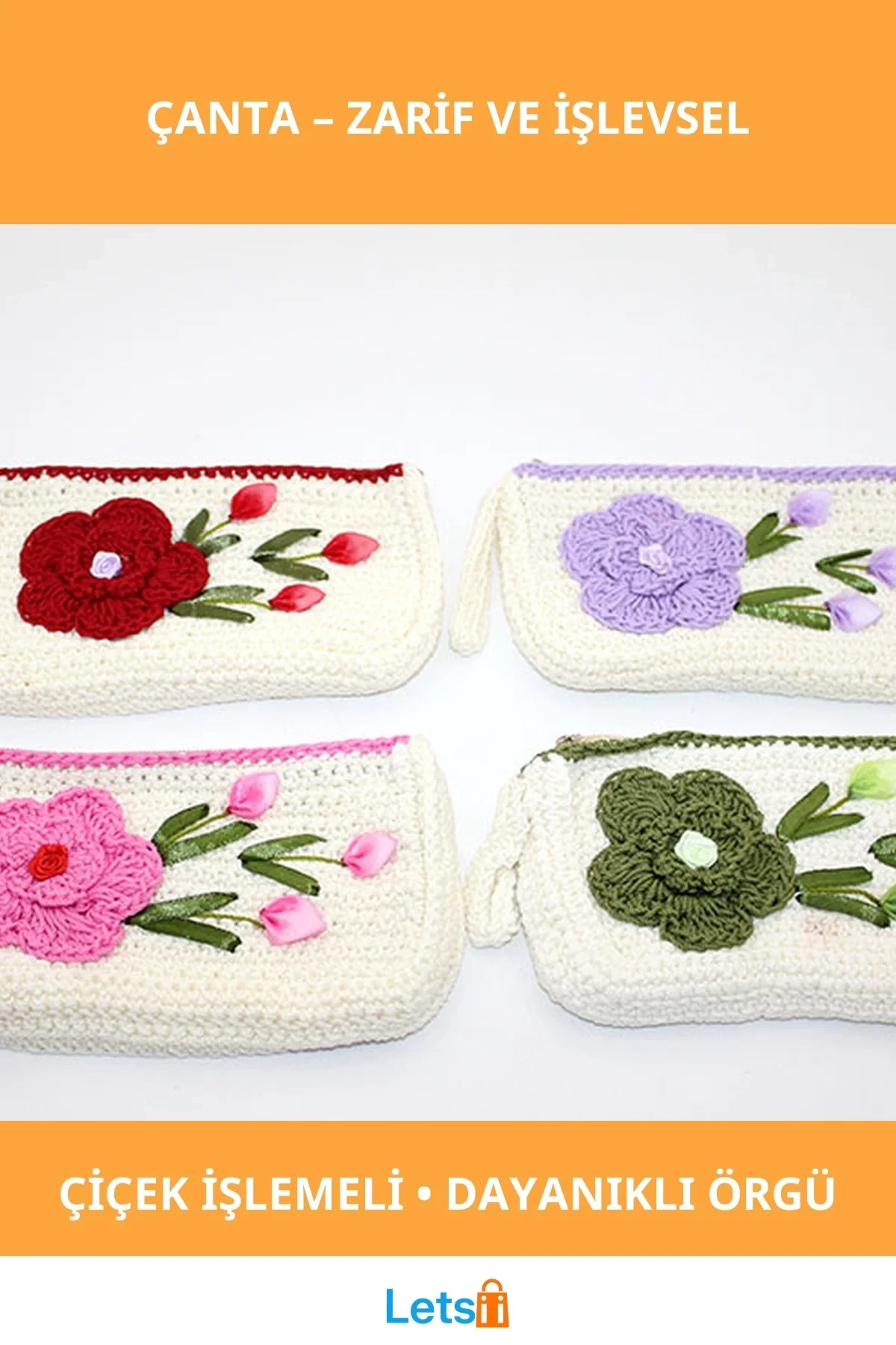 Renkli Çiçek İşlemeli Hafif Dayanıklı Örgü Çanta