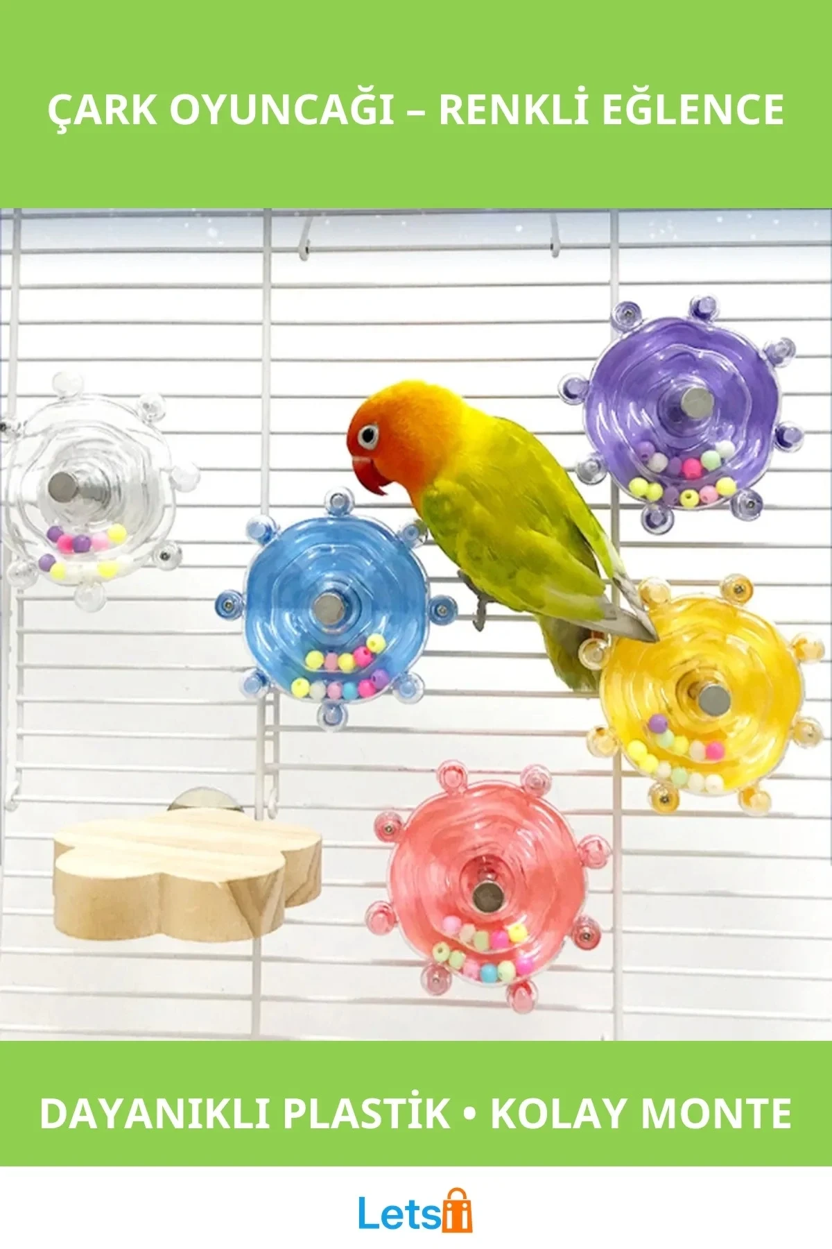 Renkli Çıngıraklı Kuş Kafesi İçin Eğlenceli Çark Oyuncağı