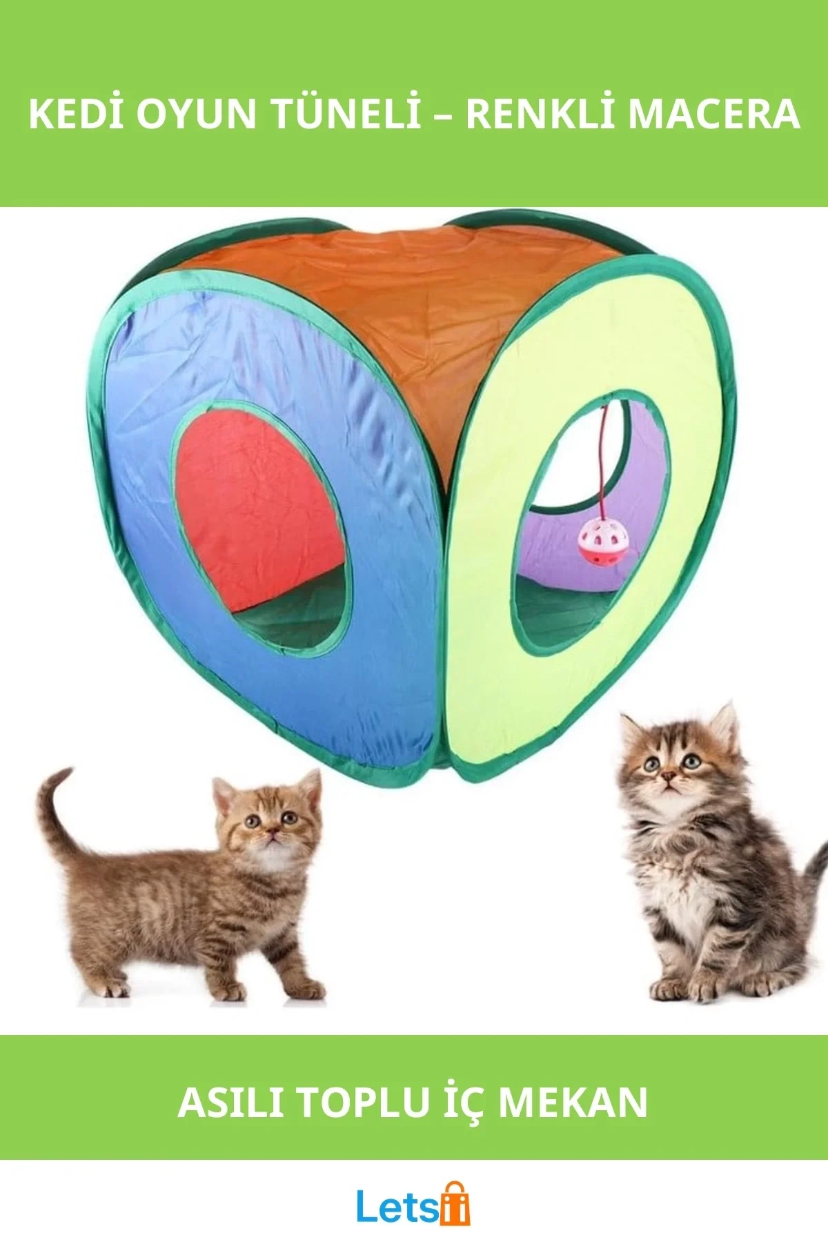 Renkli Dayanıklı Kedi Oyun Tüneli Asılı Oyuncak Top ile Eğlenceli Saklanma Alanı