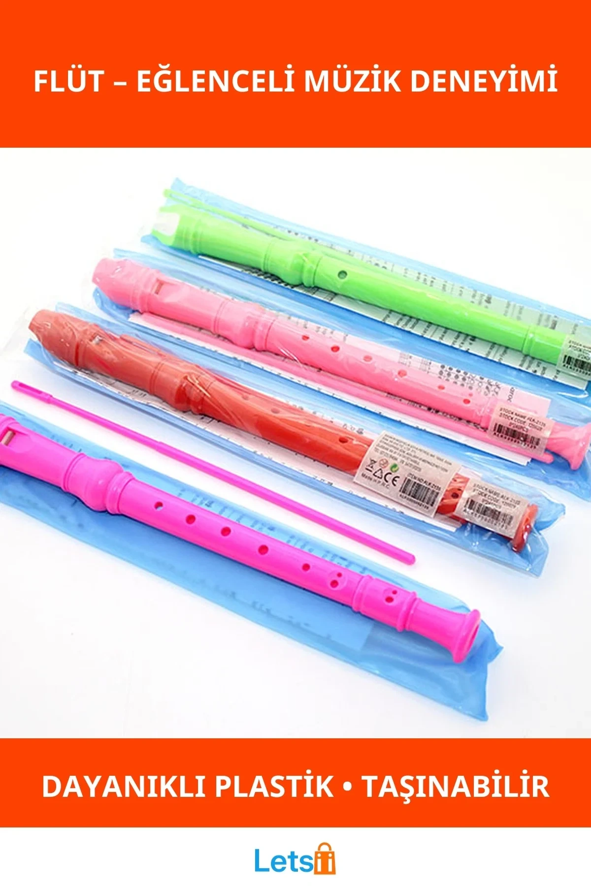 Renkli Eğlenceli Plastik Flüt Çocuklar ve Müzikseverler İçin