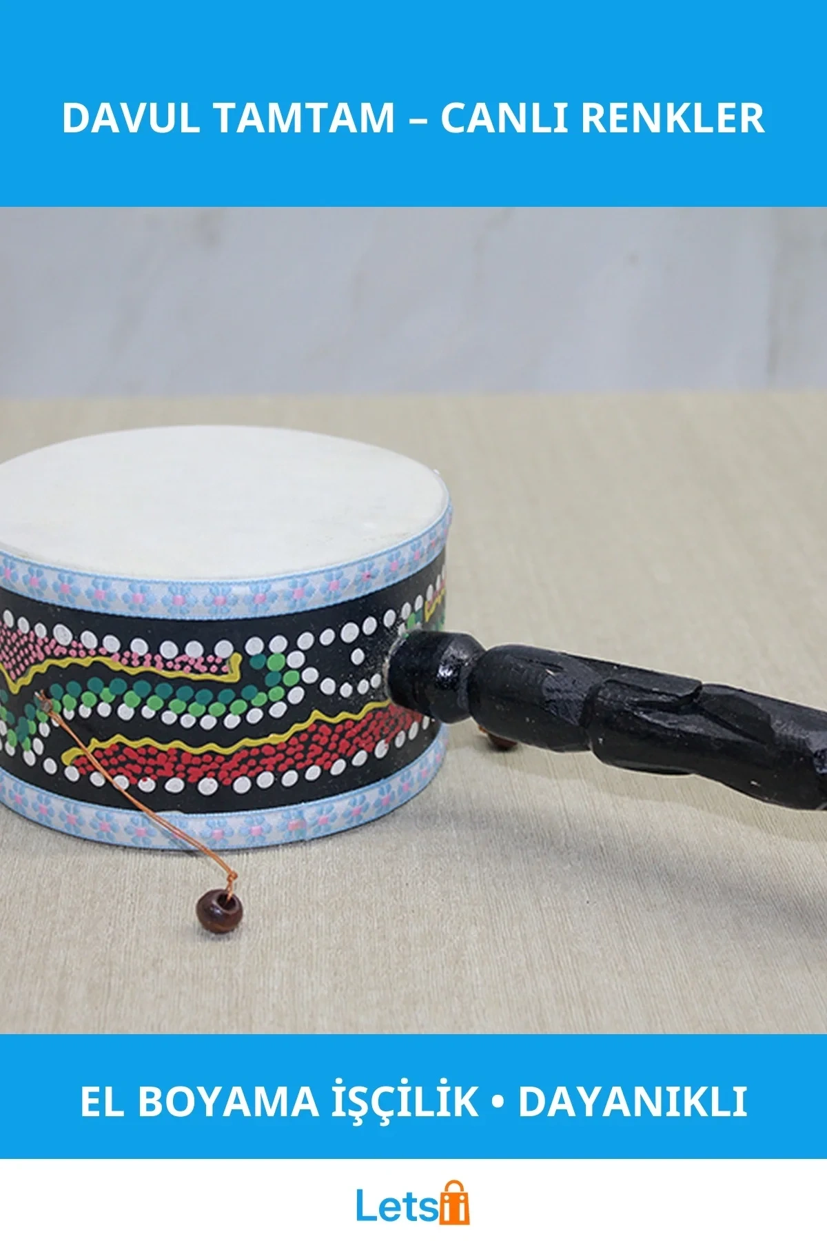 Renkli El Boyama Ahşap Davul Tamtam