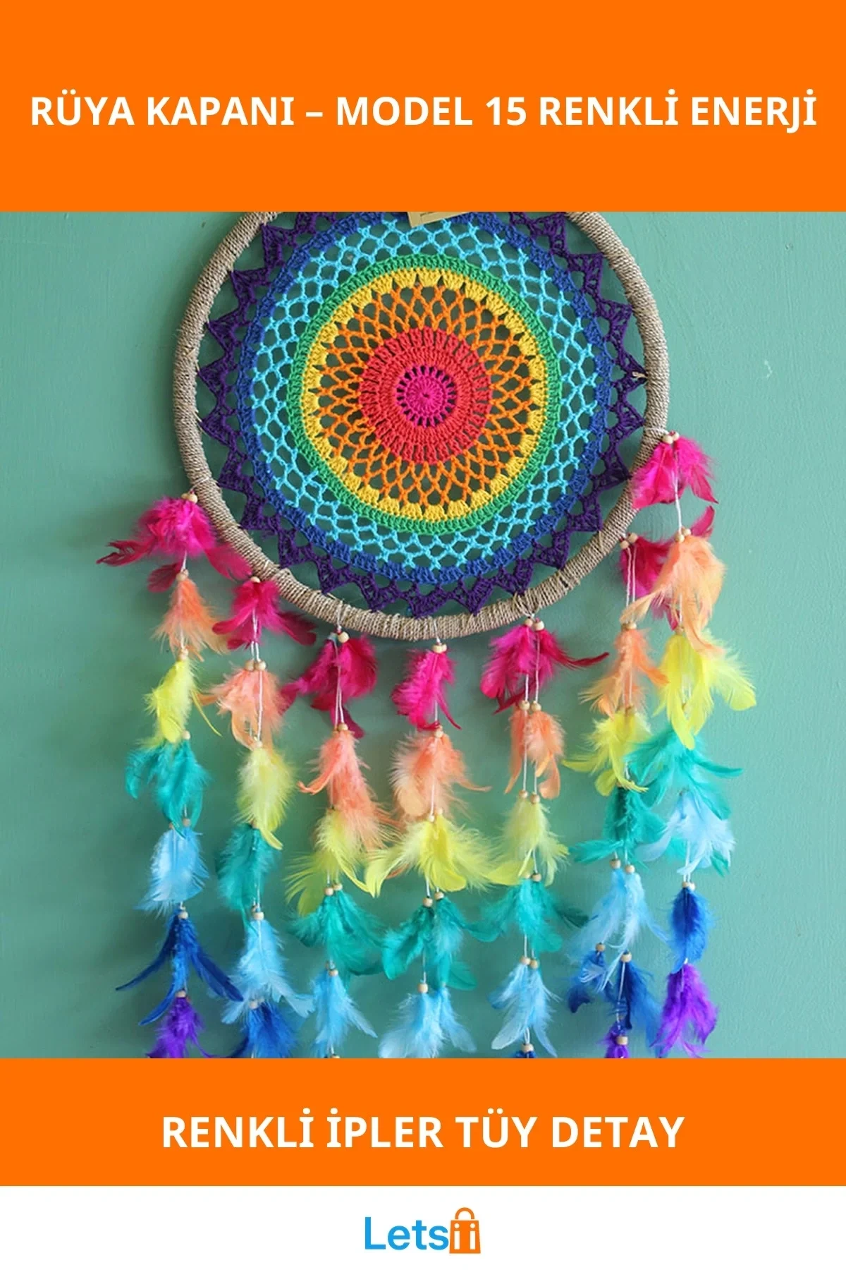 Renkli İpli ve Tüylü Estetik Rüya Kapanı Dream Catcher