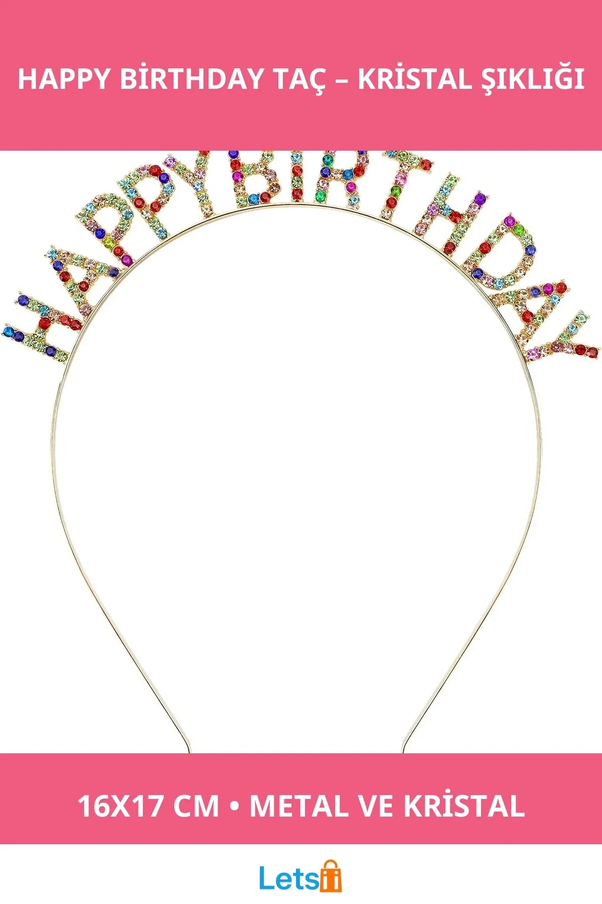 Renkli Kristal Taşlı Lüks Happy Birthday Taçı 16x17 cm