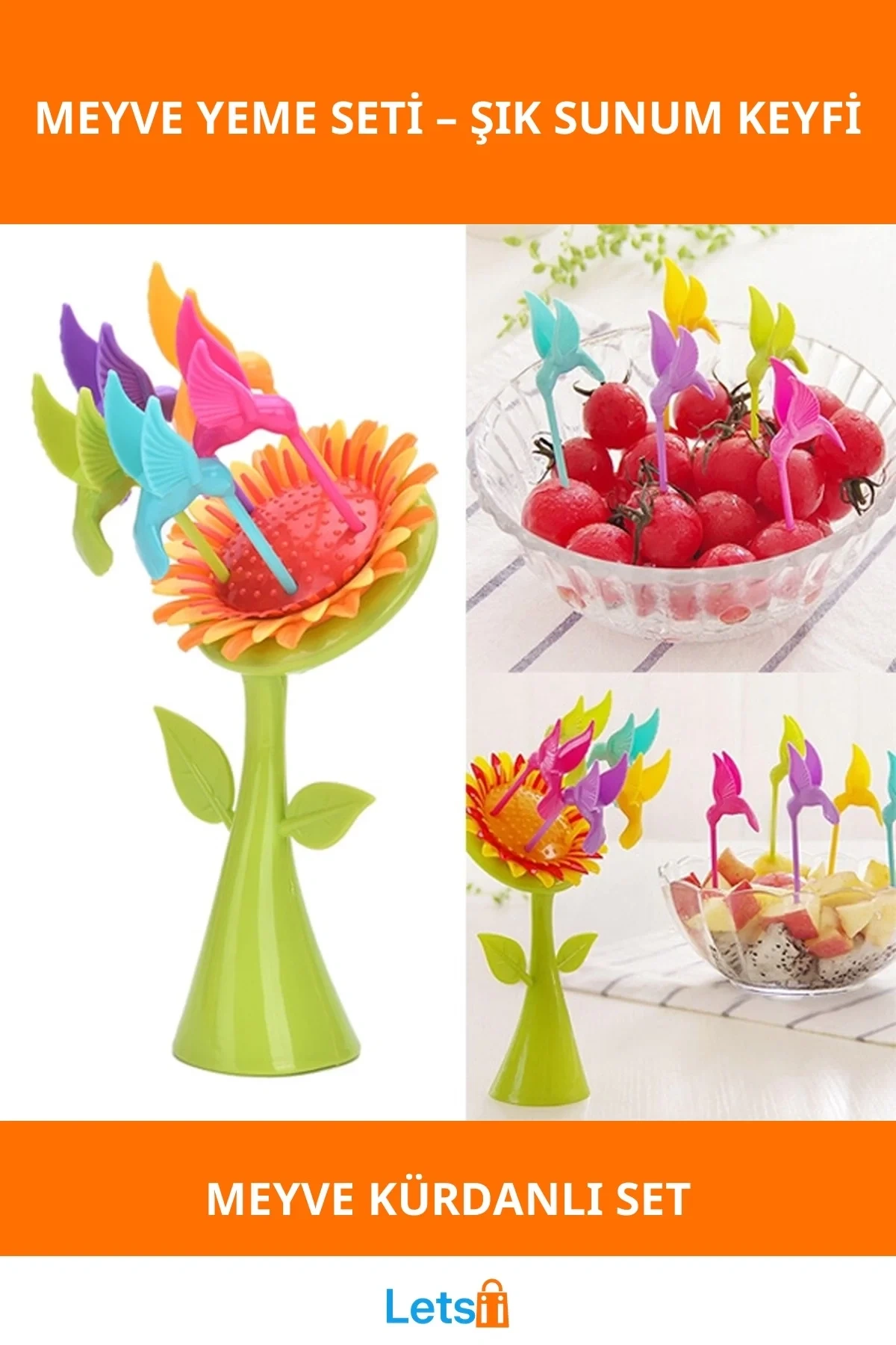 Renkli Kuş Figürlü Meyve Kürdanı Seti
