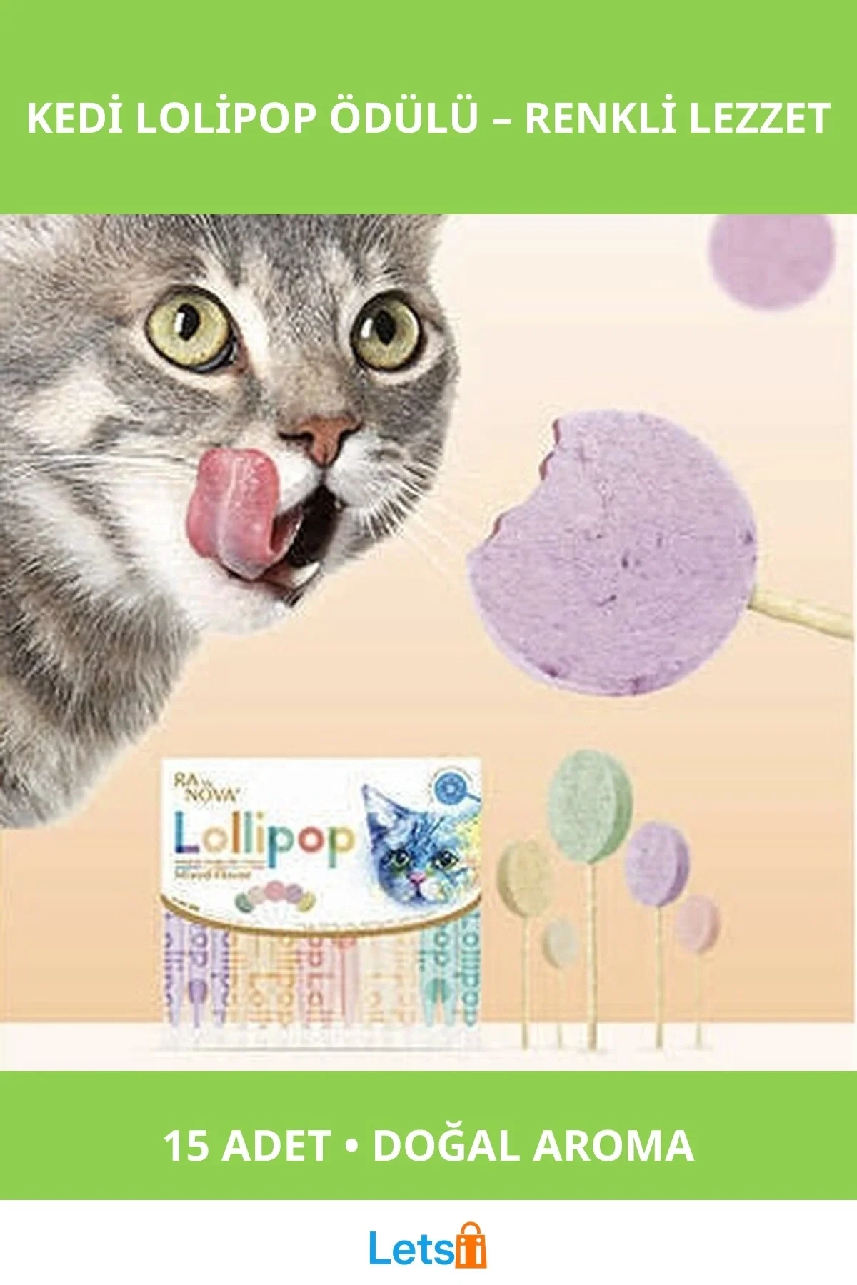 Renkli Lezzetli Kedi Lolipopu Ödül 15 Adet