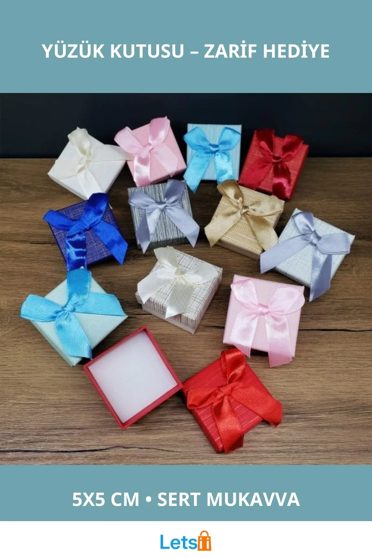 Renkli Mini Kurdeleli Yüzük Kutusu 5x5 cm Hediyelik