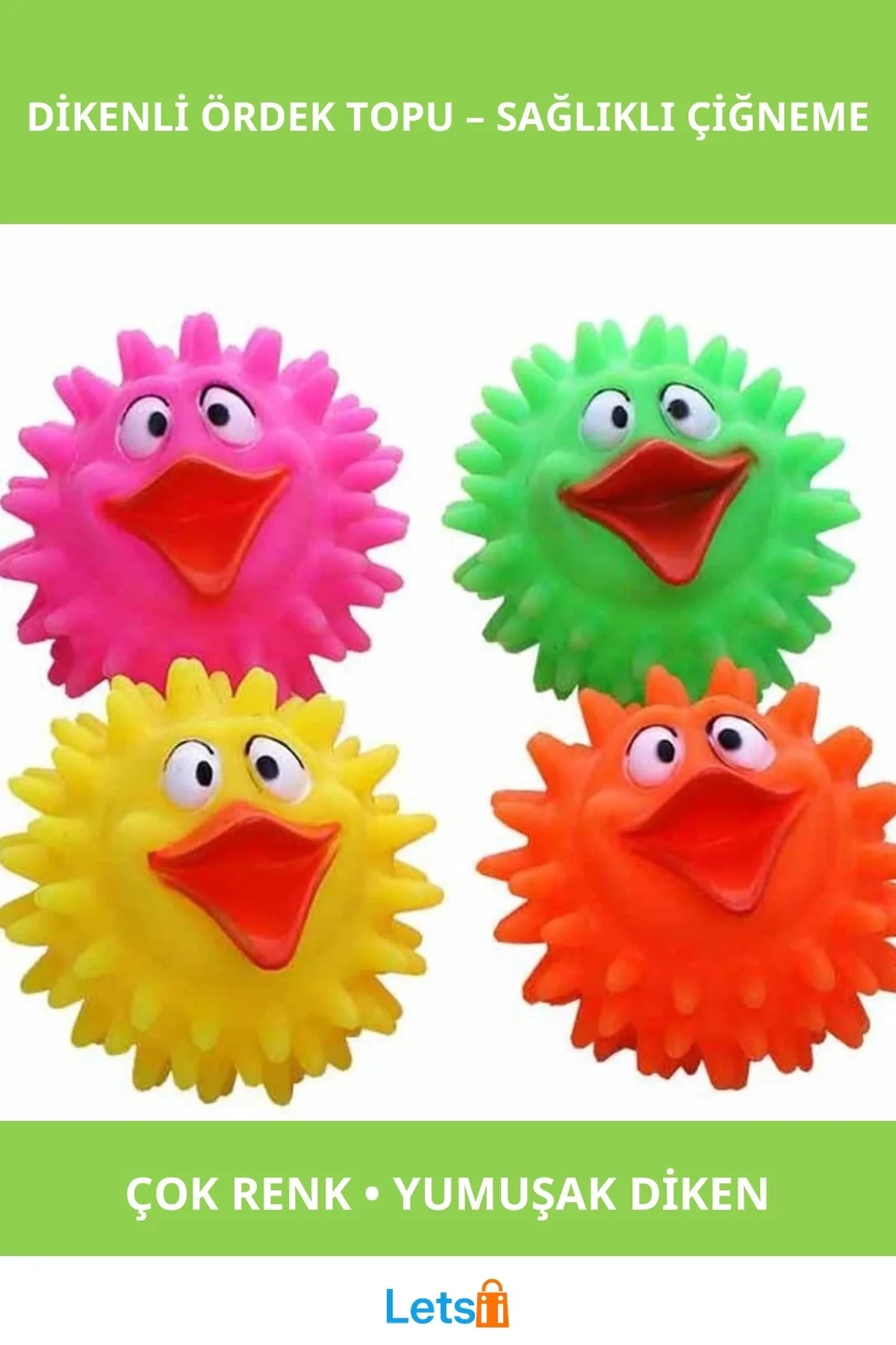 Renkli Ördek Figürlü Dayanıklı Kauçuk Dikenli Top Köpek Oyuncağı