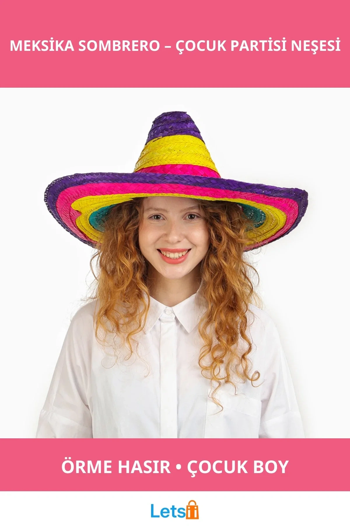 Renkli Örme Hasır Sombrero Meksika Şapkası Çocuk Boy