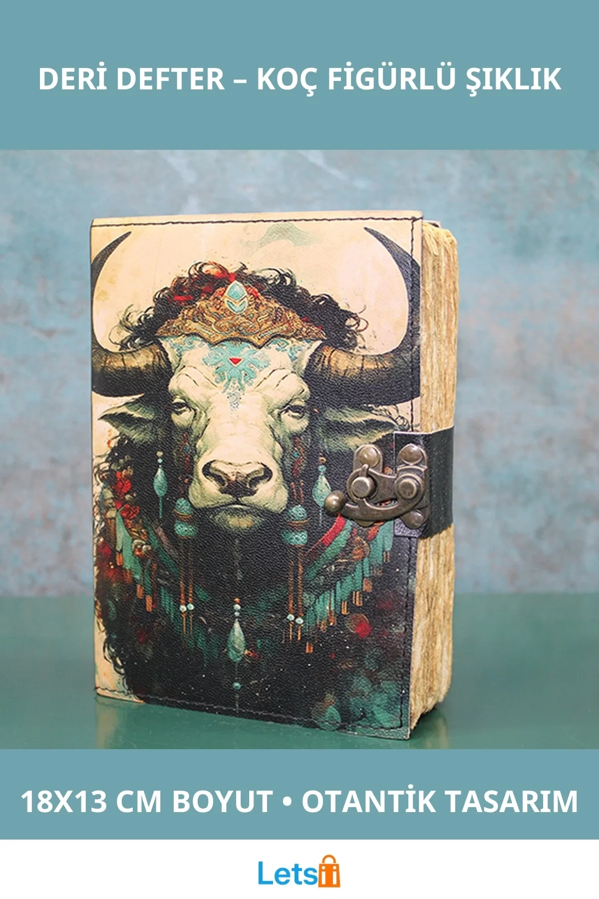 Renkli Otantik Koç Tasarımlı Deri Defter Model 2