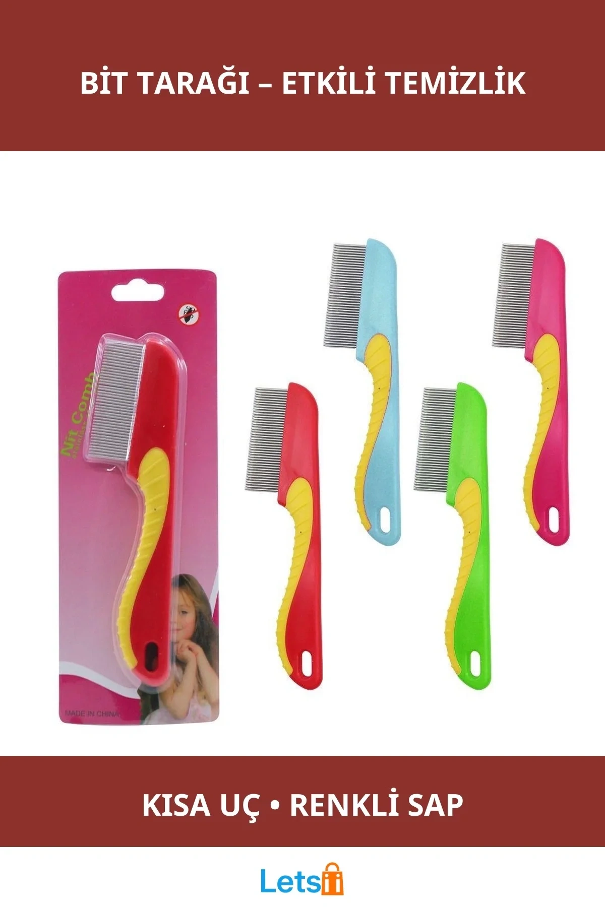 Renkli Saplı Kısa Uçlu Bit Tarağı Çocuk ve Yetişkinler İçin