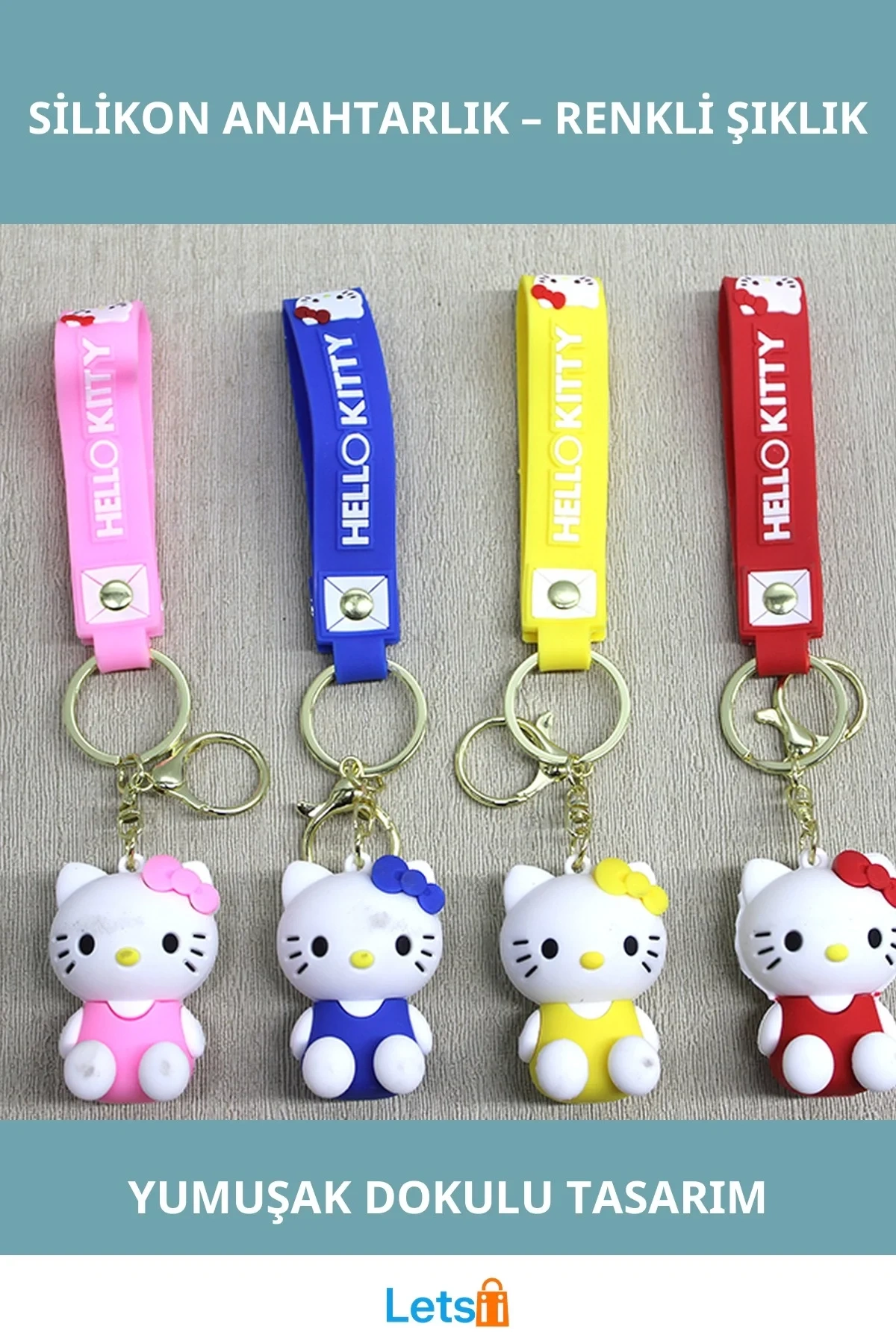 Renkli Sevimli Hello Kitty Silikon Anahtarlık
