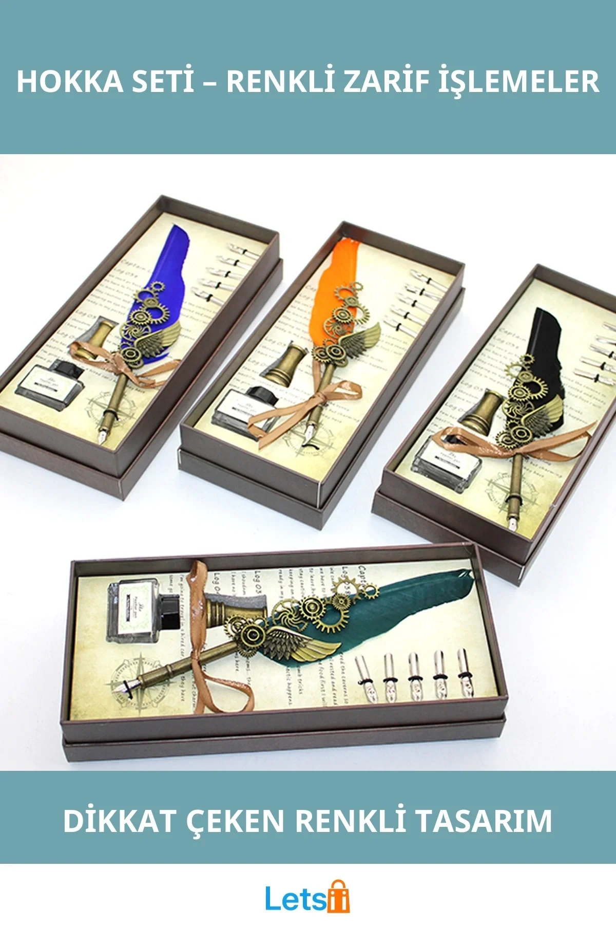 Renkli Şık Divit Hokka Seti Tüy Ve Hokka