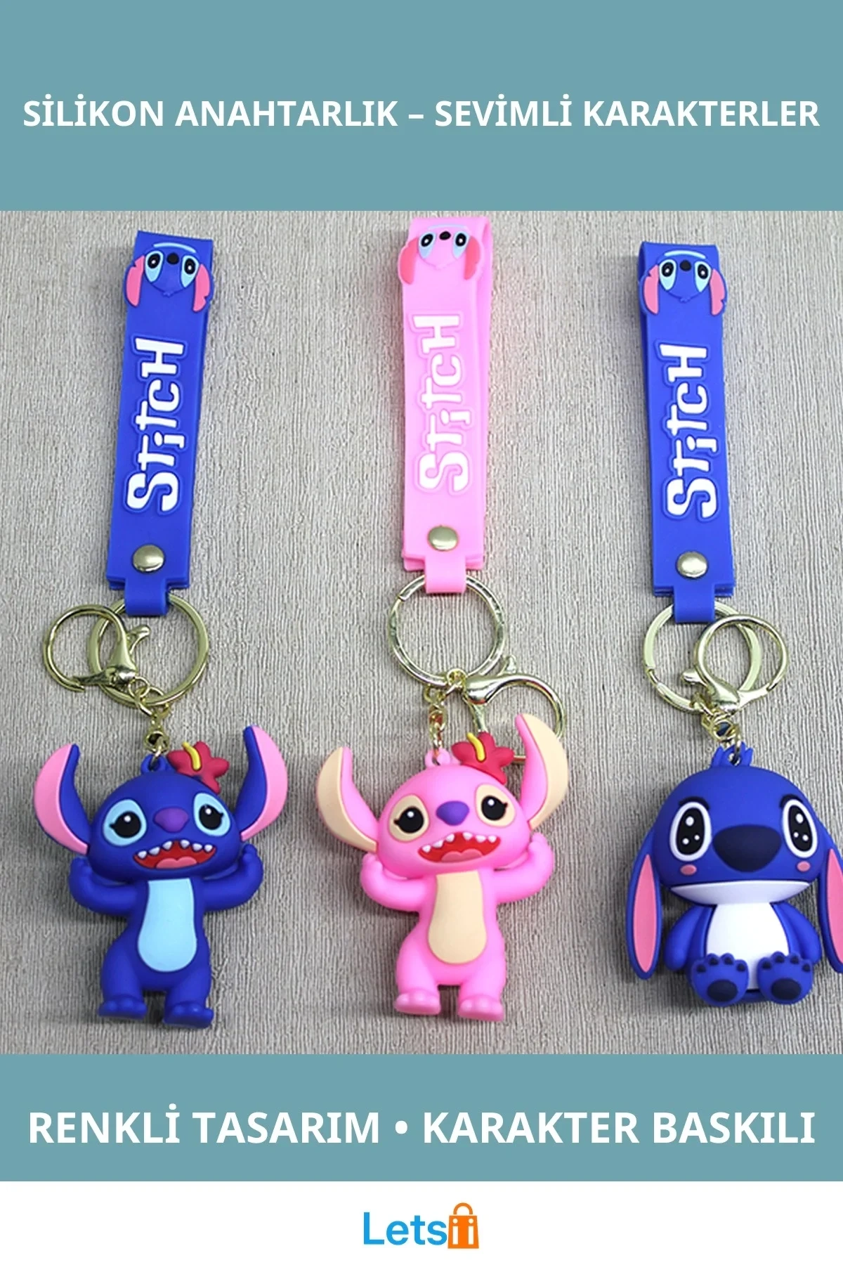 Renkli Silikon Stitch Angel Anahtarlık