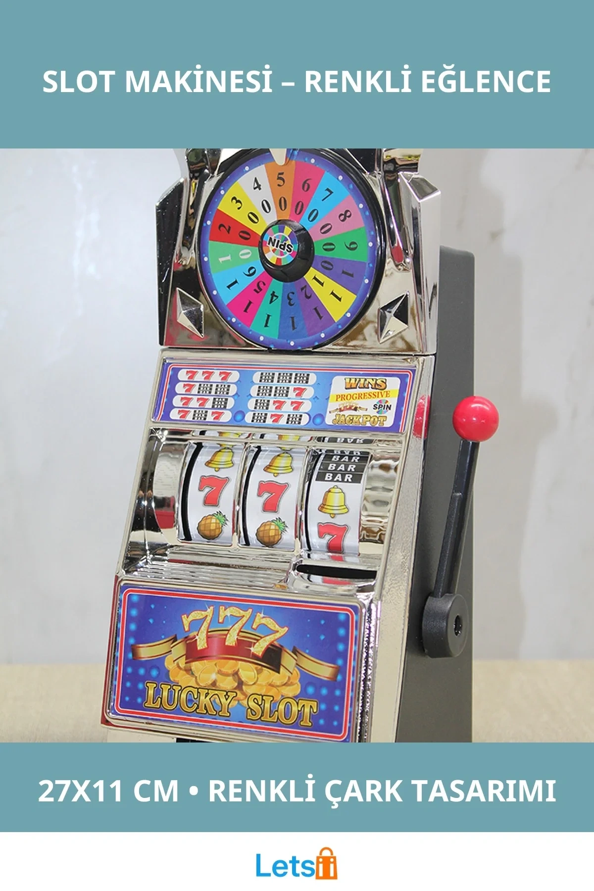 Renkli Slot Makinesi Çarkıfelekli Dekoratif Oyun Aksesuarı 27x11 cm