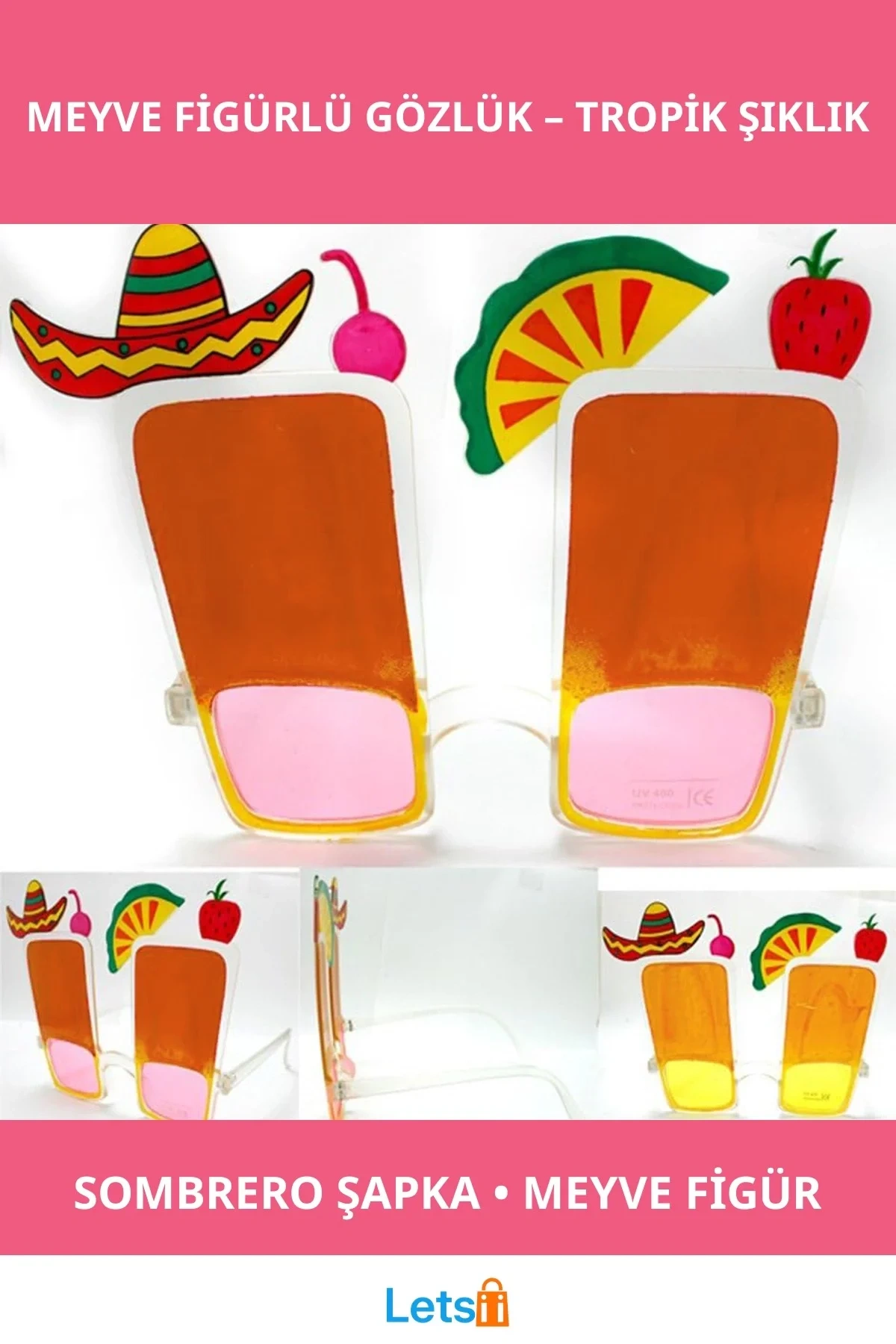 Renkli Sombrero Hawaii Partisi Meyve Figürlü Gözlük