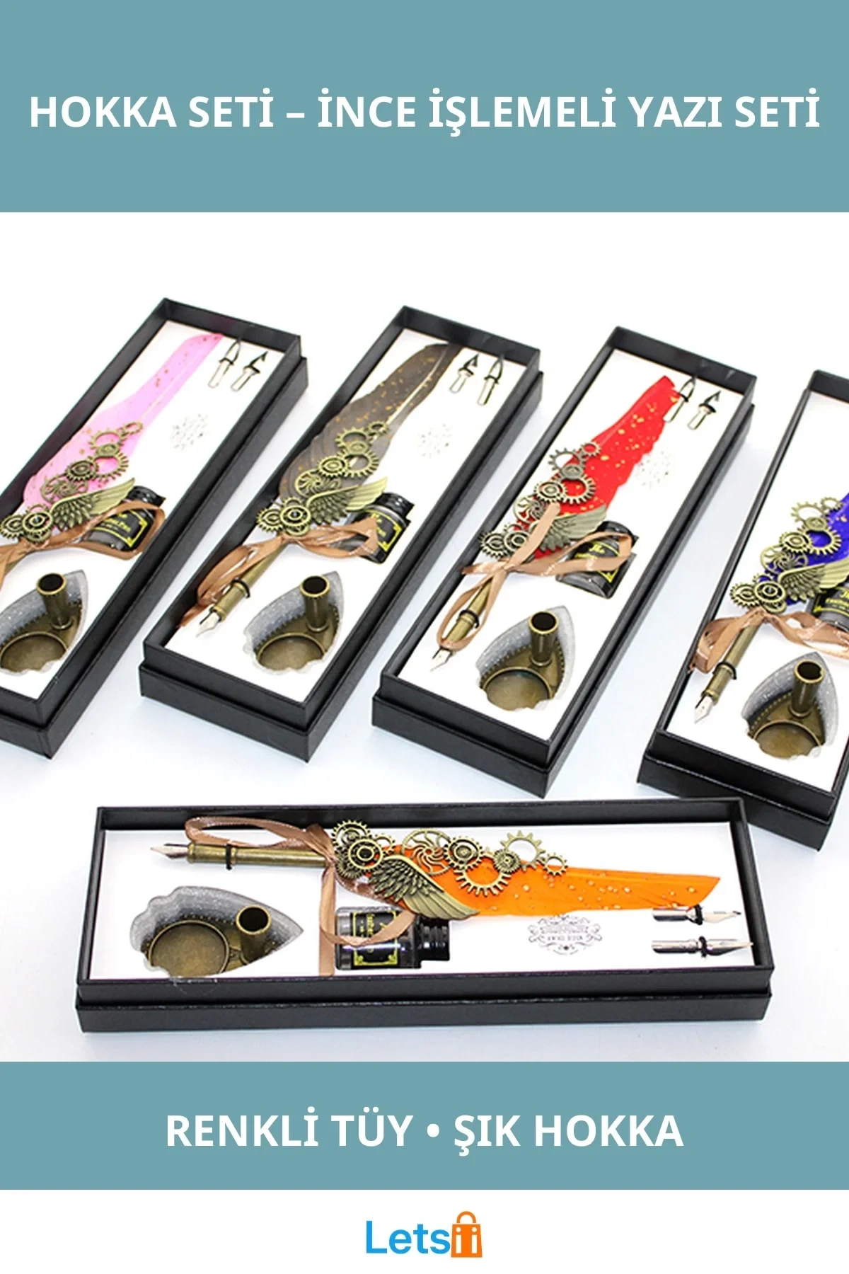 Renkli Tüy Divit Hokka Seti Estetik Yazı Aracı
