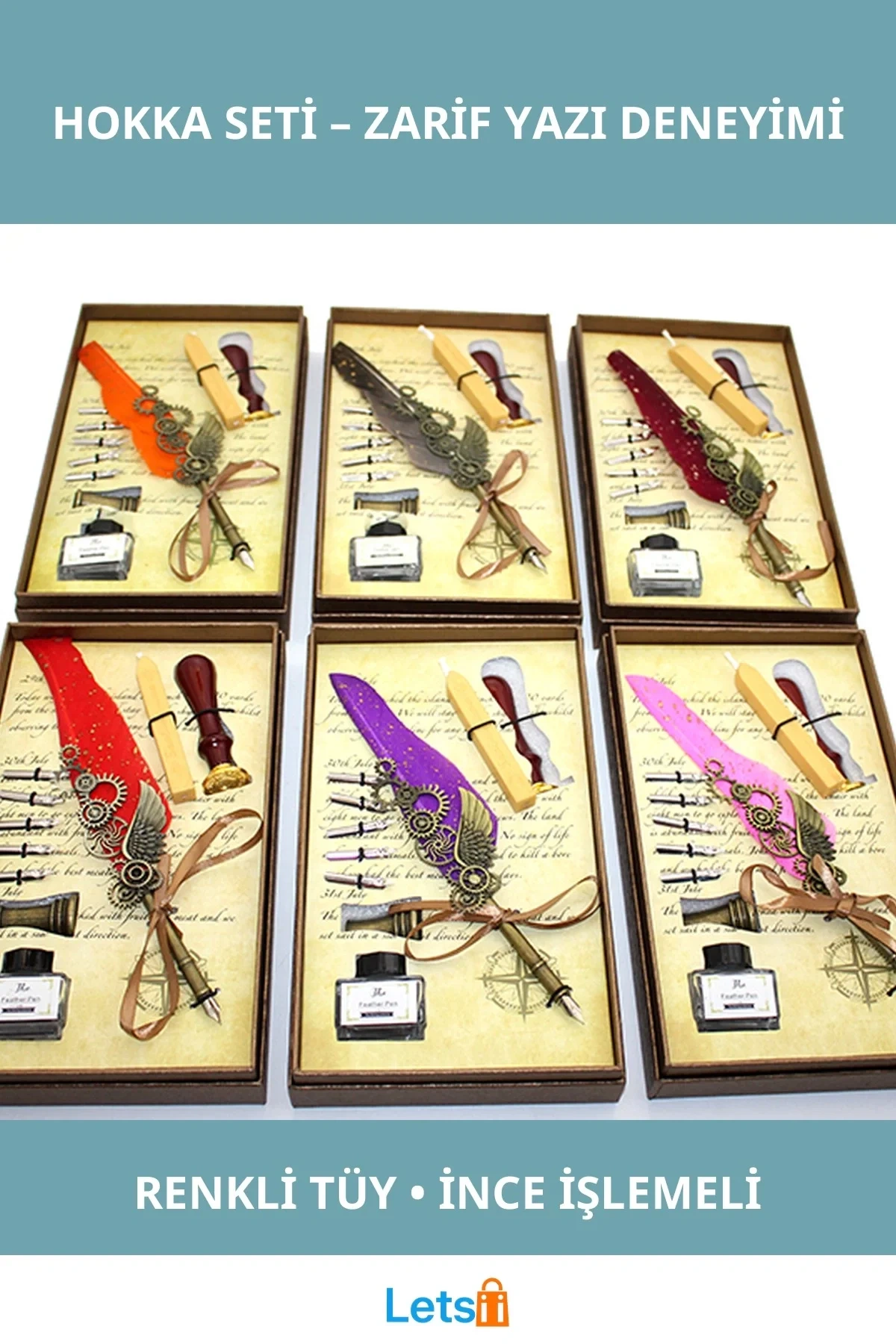 Renkli Tüy Divit Hokka Seti Zarif Yazı Aksesuarı