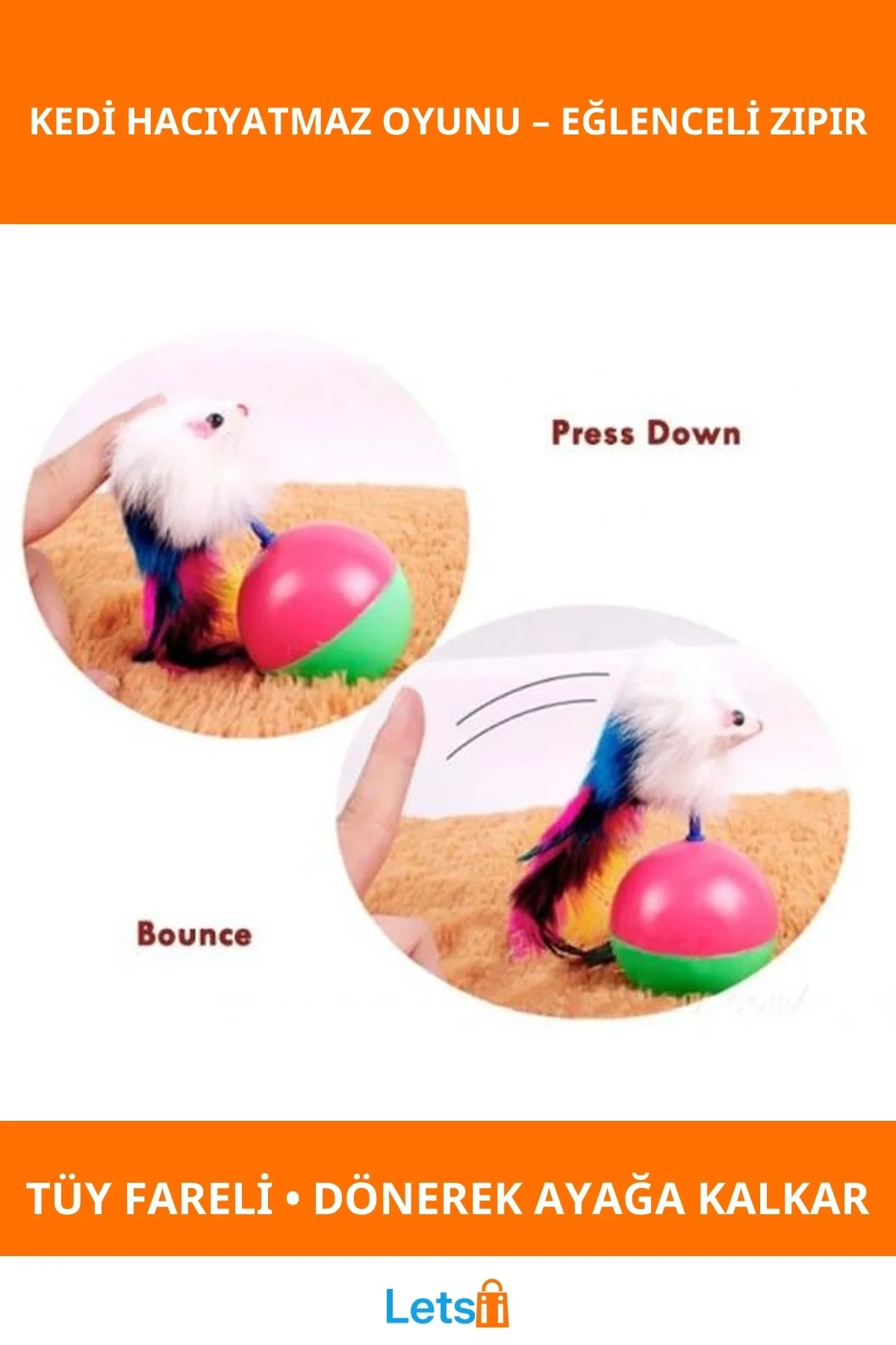 Renkli Tüy Kedi Hacıyatmaz Oyunu Eğlenceli Evcil Hayvan Oyuncağı