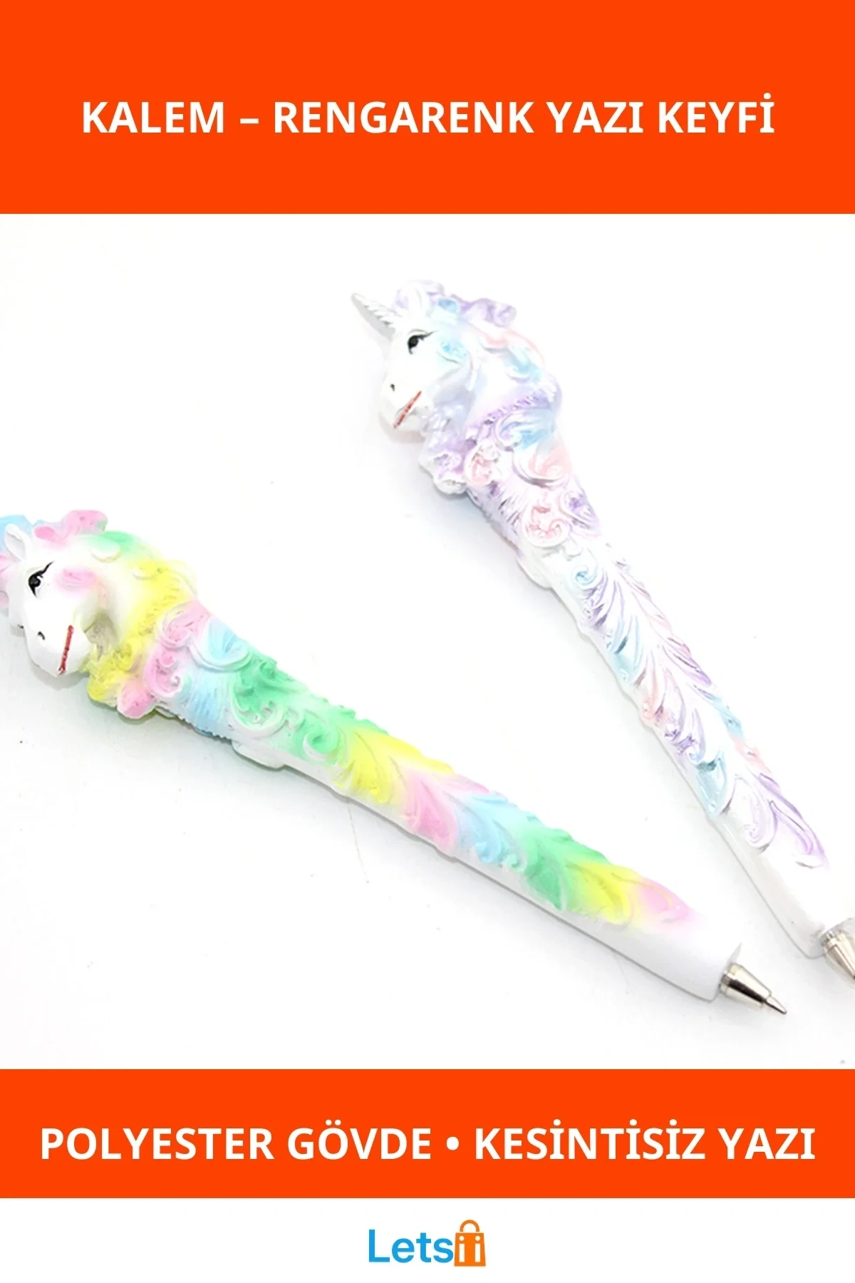 Renkli Unicorn Polyester Tükenmez Kalem