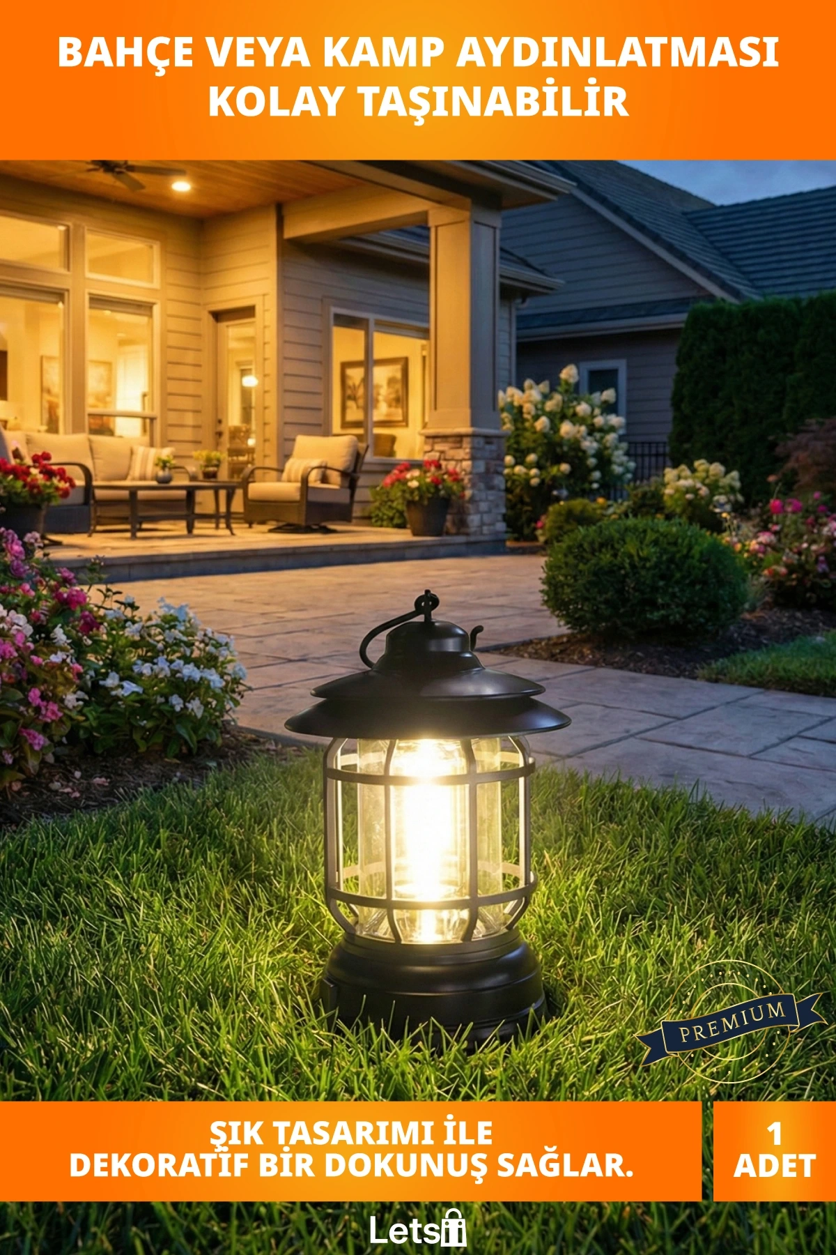 Retro Tasarımlı Şarjlı LED Kamp veya Bahçe Lambası 500 Lümen Kolay Taşınabilir 2 Kademeli