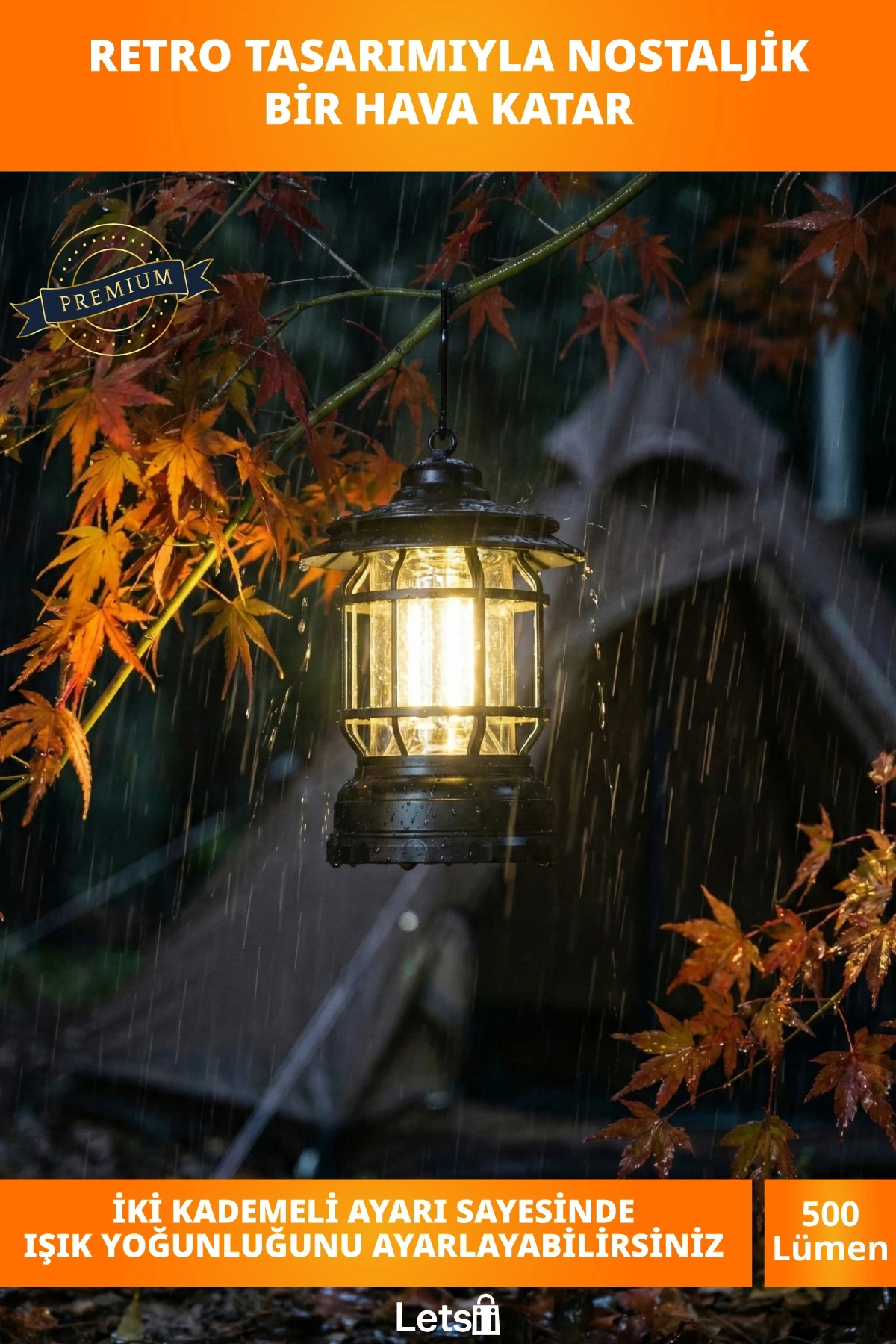 Retro Tasarımlı Şarjlı LED Kamp veya Bahçe Lambası 500 Lümen Kolay Taşınabilir 2 Kademeli