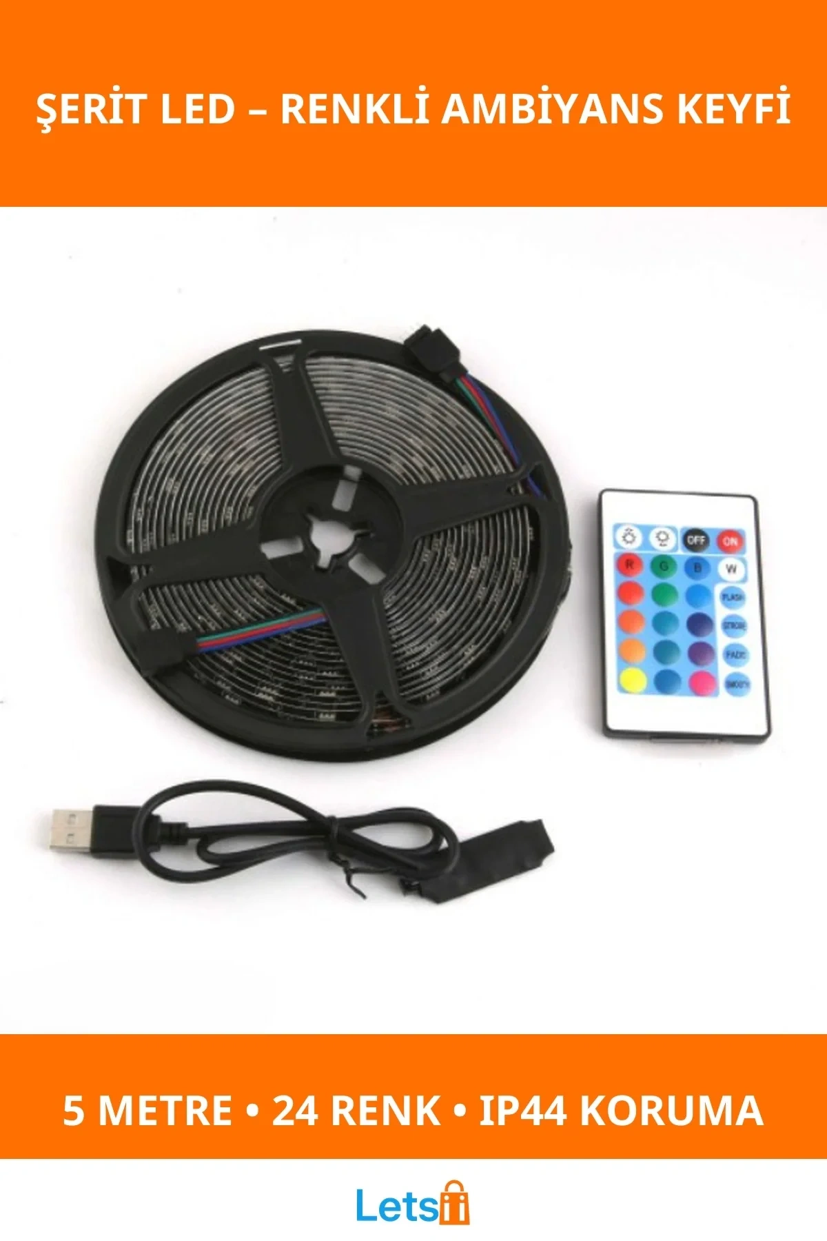 RGB Kumandalı 30 LED USB Aydınlatma Şeridi 5m