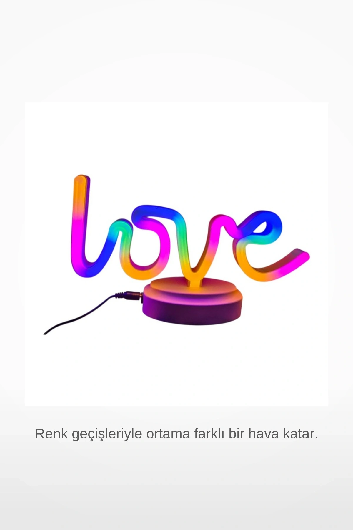 Romantik Dekoratif Renk Geçişli Neon Işıklı Love Yazılı USB ve Pilli Masa Gece Lambası