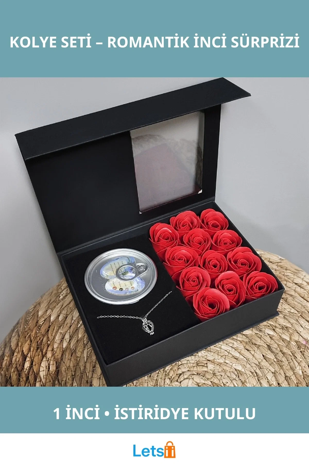 Romantik Gül ve İstiridye İnci Kolye Hediye Seti