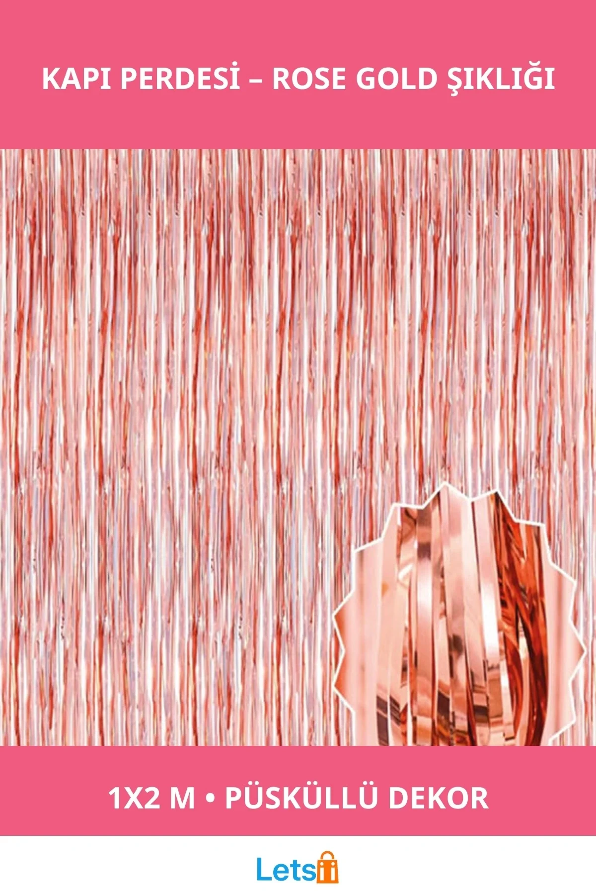Rose Gold Püsküllü Kapı Perdesi 1x2m Şık Dekoratif