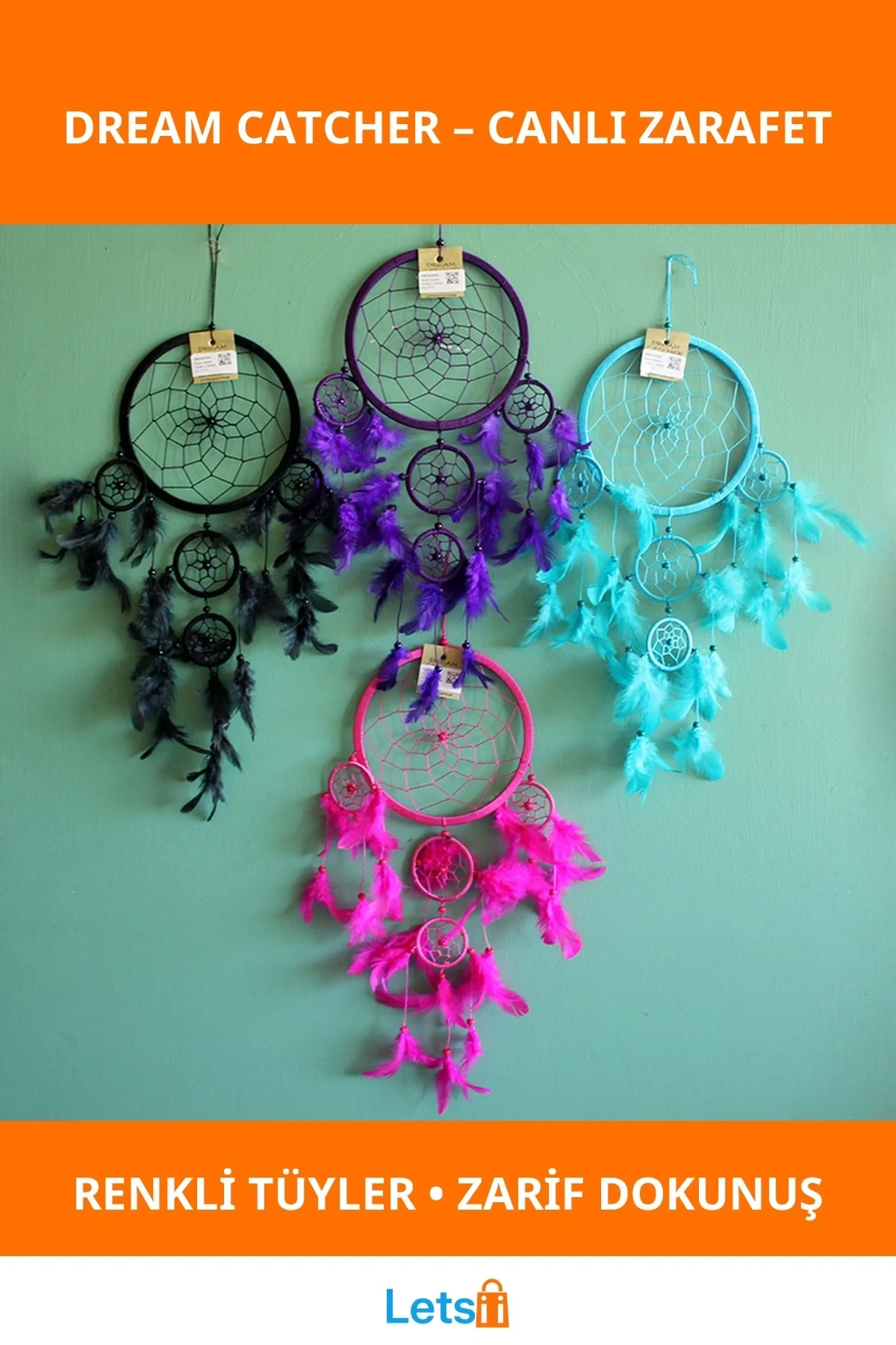 Rüya Kapanı Enerjik Tüyli Dekoratif Dream Catcher