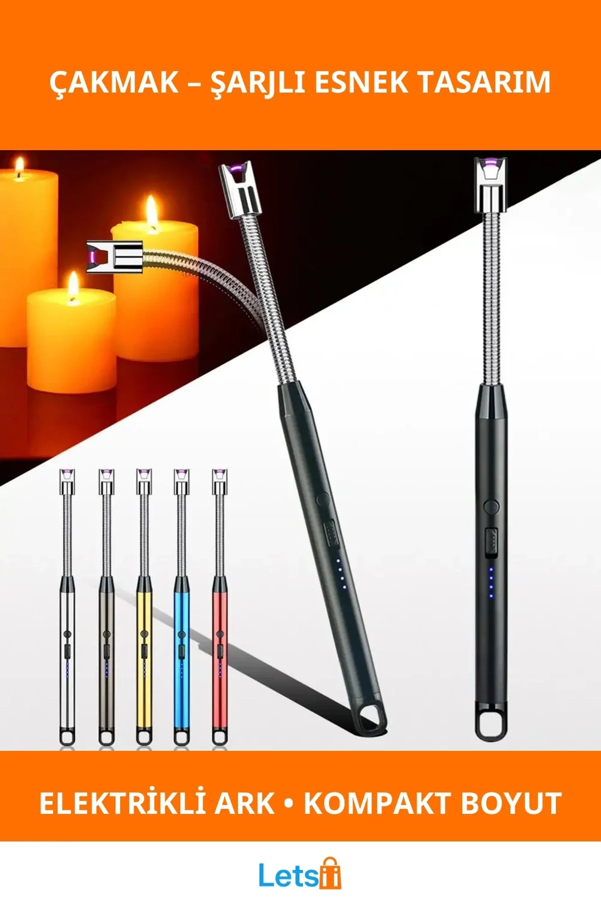 Rüzgar Geçirmez Elektrikli Şarjlı Esnek Çakmak