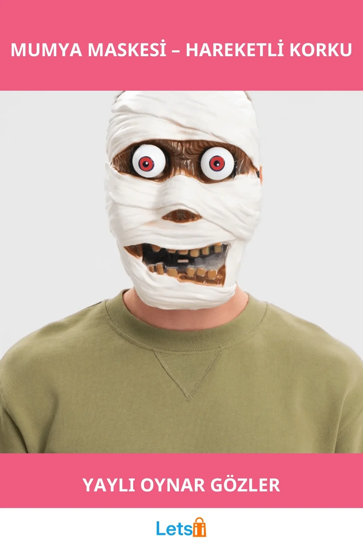 Sallanan Yaylı Oynar Gözlü Korkutucu Mumya Maskesi