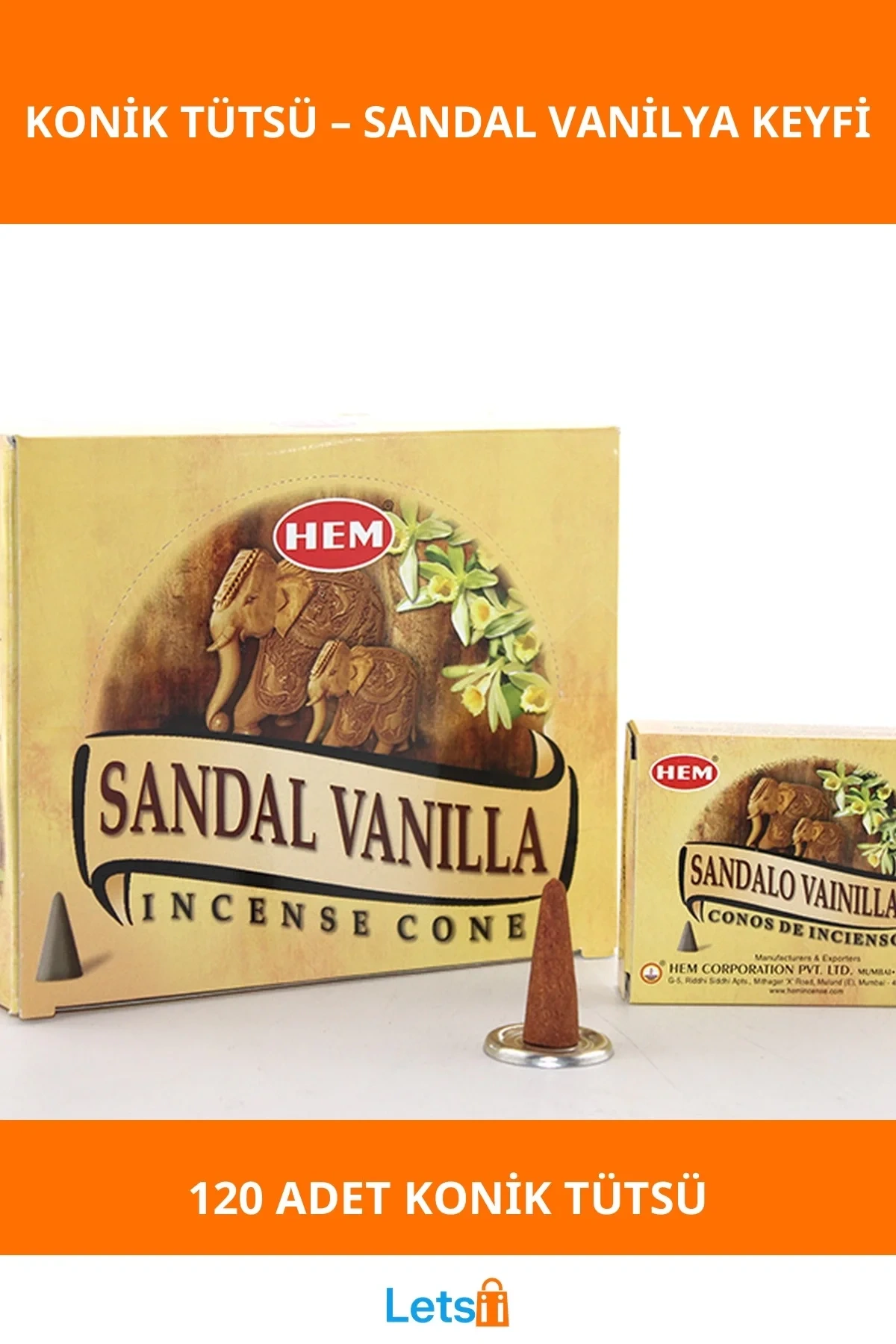 Sandal Vanilya Aromalı Konik Tütsü 1 Kutu 12 Paket
