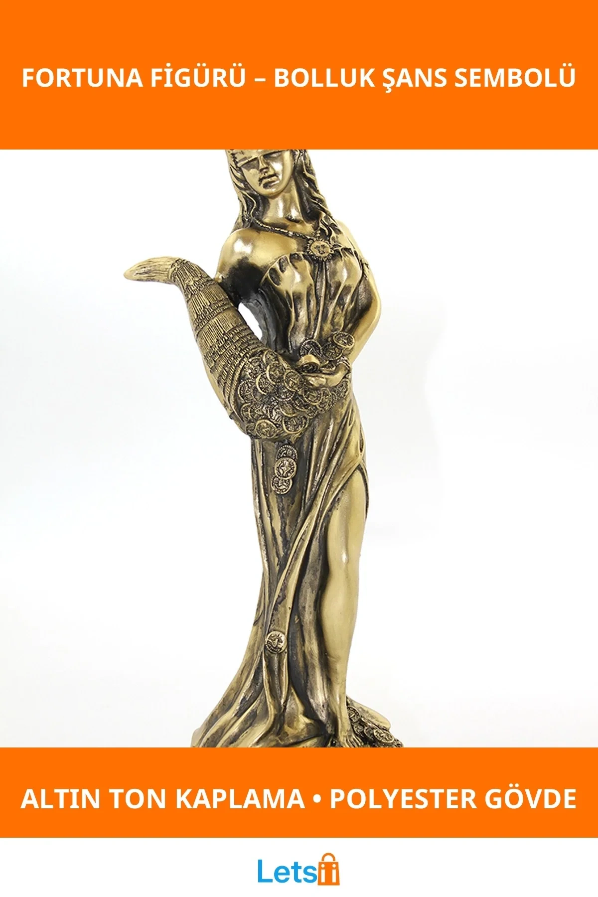 Şans ve Bereket Tanrıçası Fortuna Figürü Altın Yaldızlı Dekor