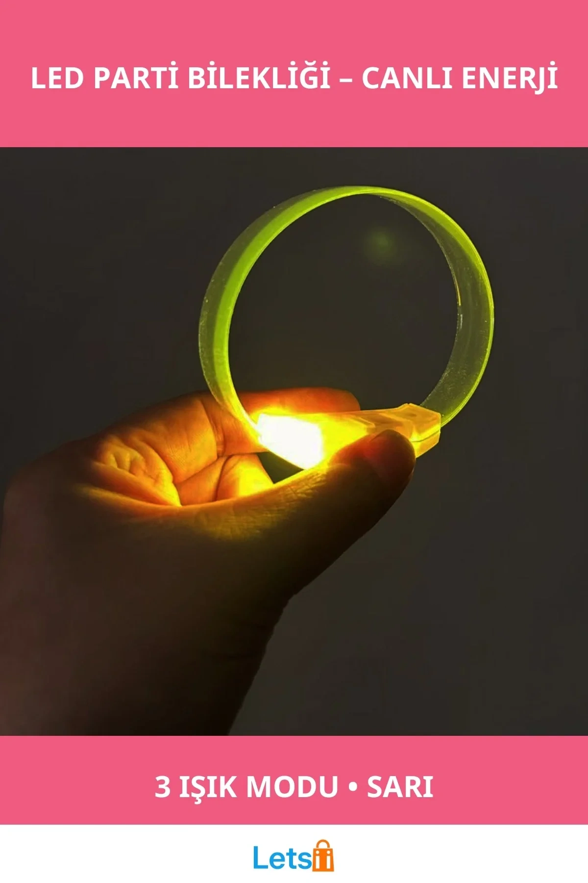 Sarı 3 Modlu LED Işıklı Esnek Parti Bilekliği
