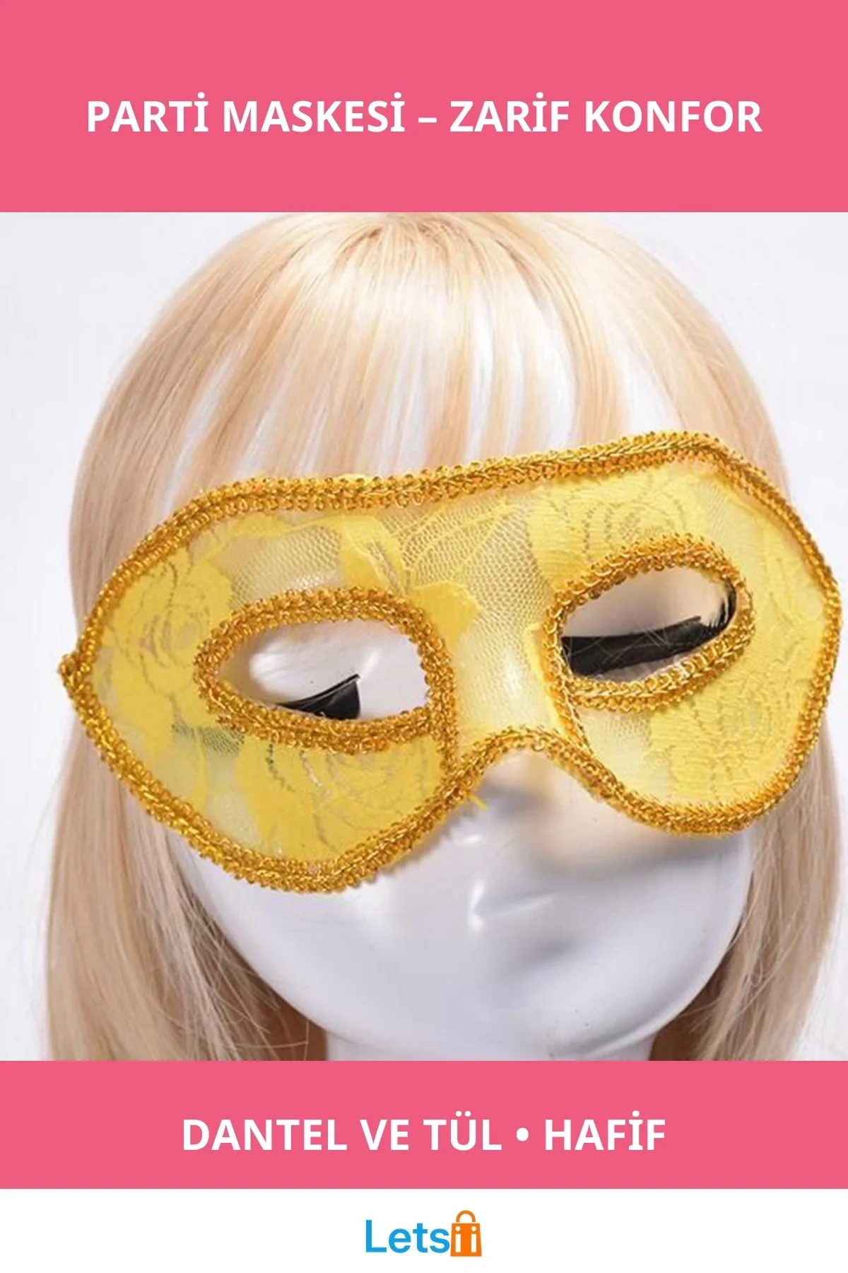 Sarı Dantel Tül Şık Parti Maskesi
