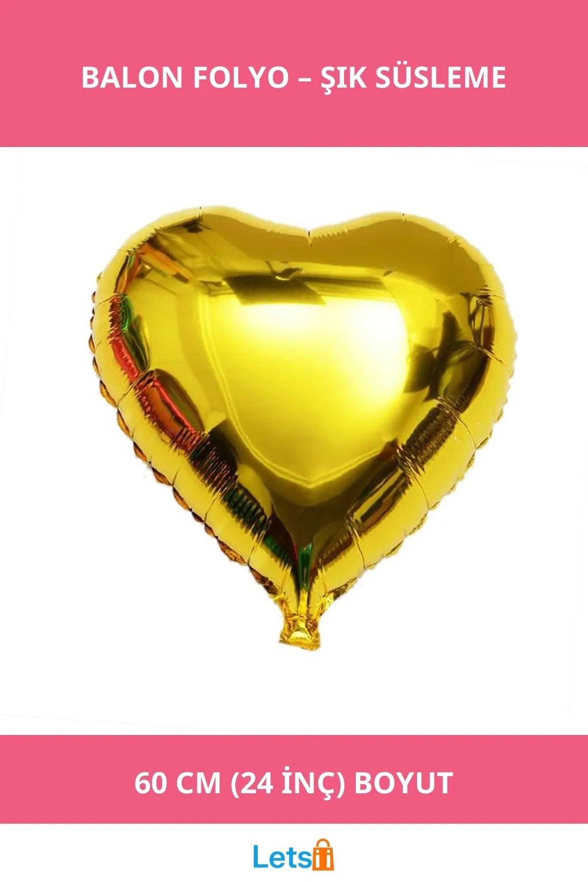 Sarı Kalp Folyo Balon 60 cm 24 İnç Hava Süsleme