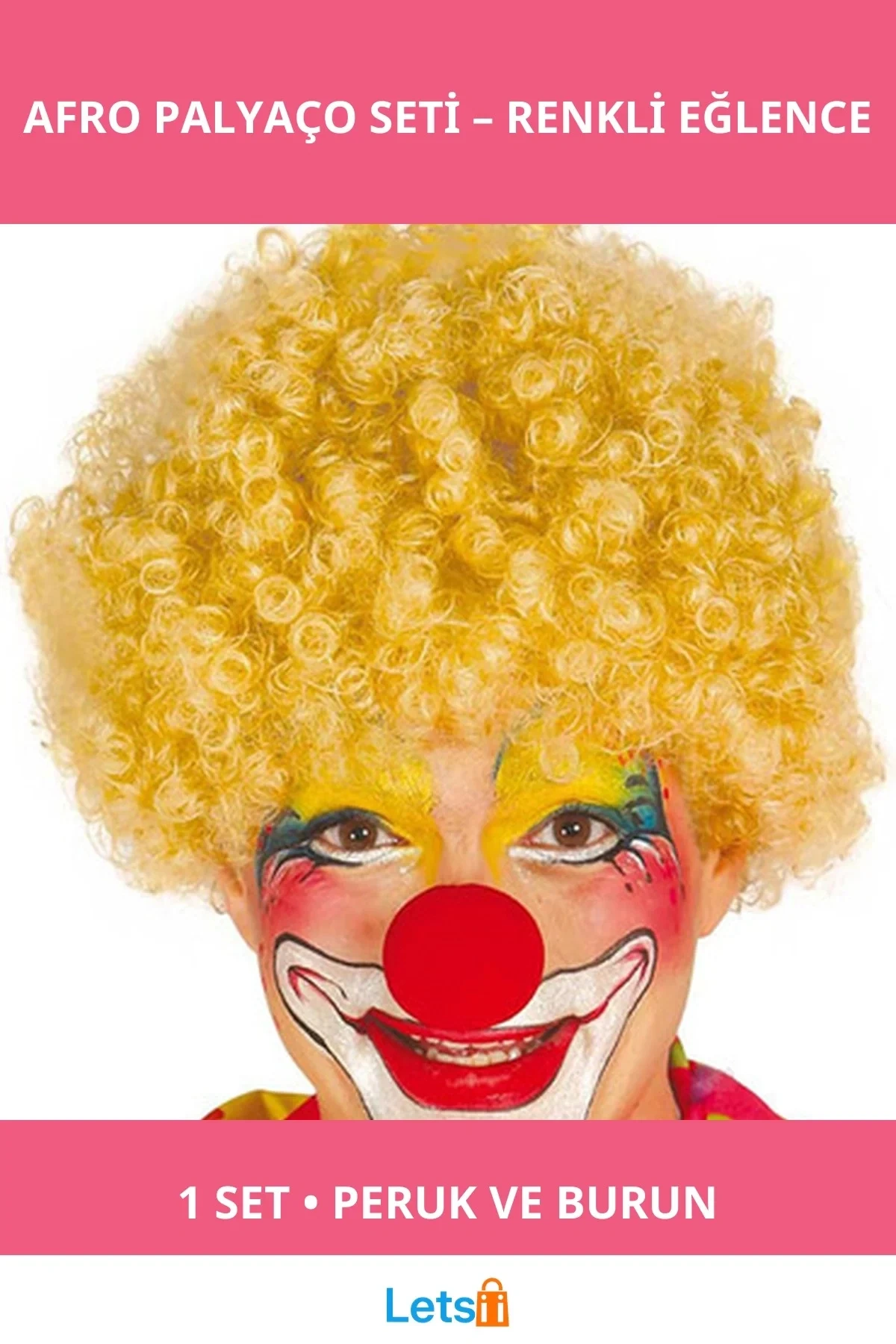 Sarı Kıvırcık Afro Palyaço Peruk ve Burun Seti