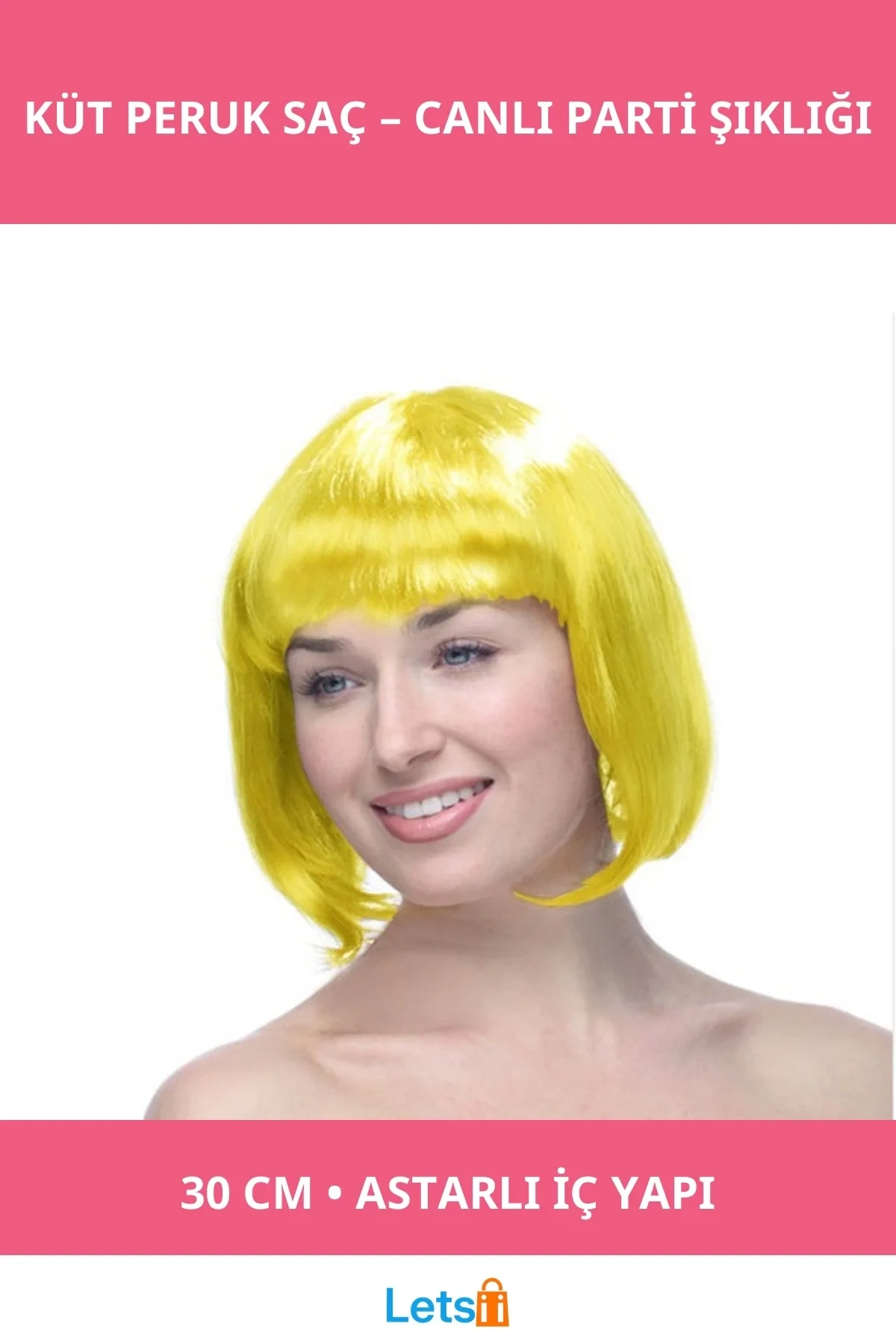 Sarı Küt Peruk Saç Parti Peruğu 30 cm Sentetik