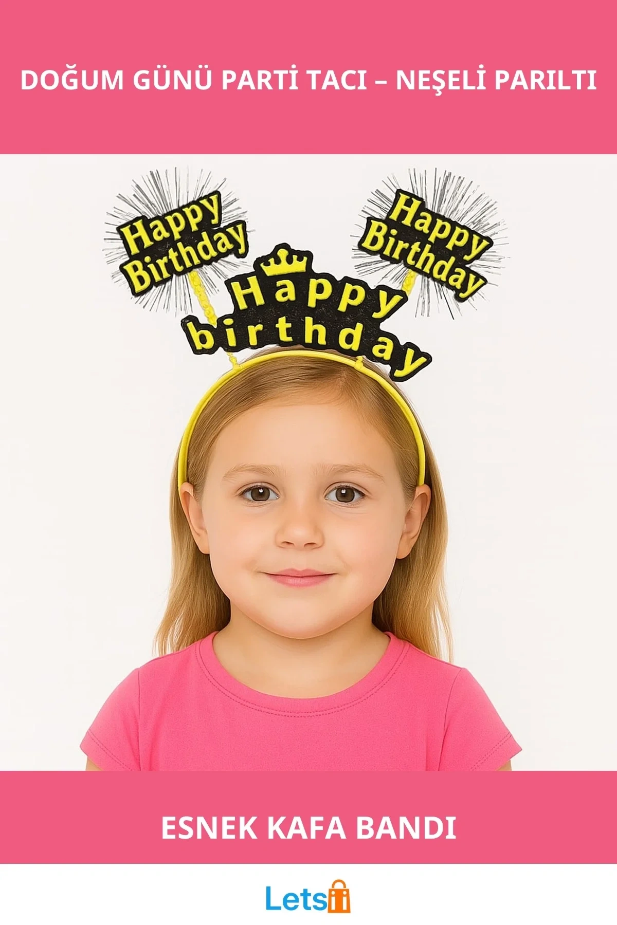 Sarı Renk Işıltılı Yazılı Doğum Günü Parti Tacı