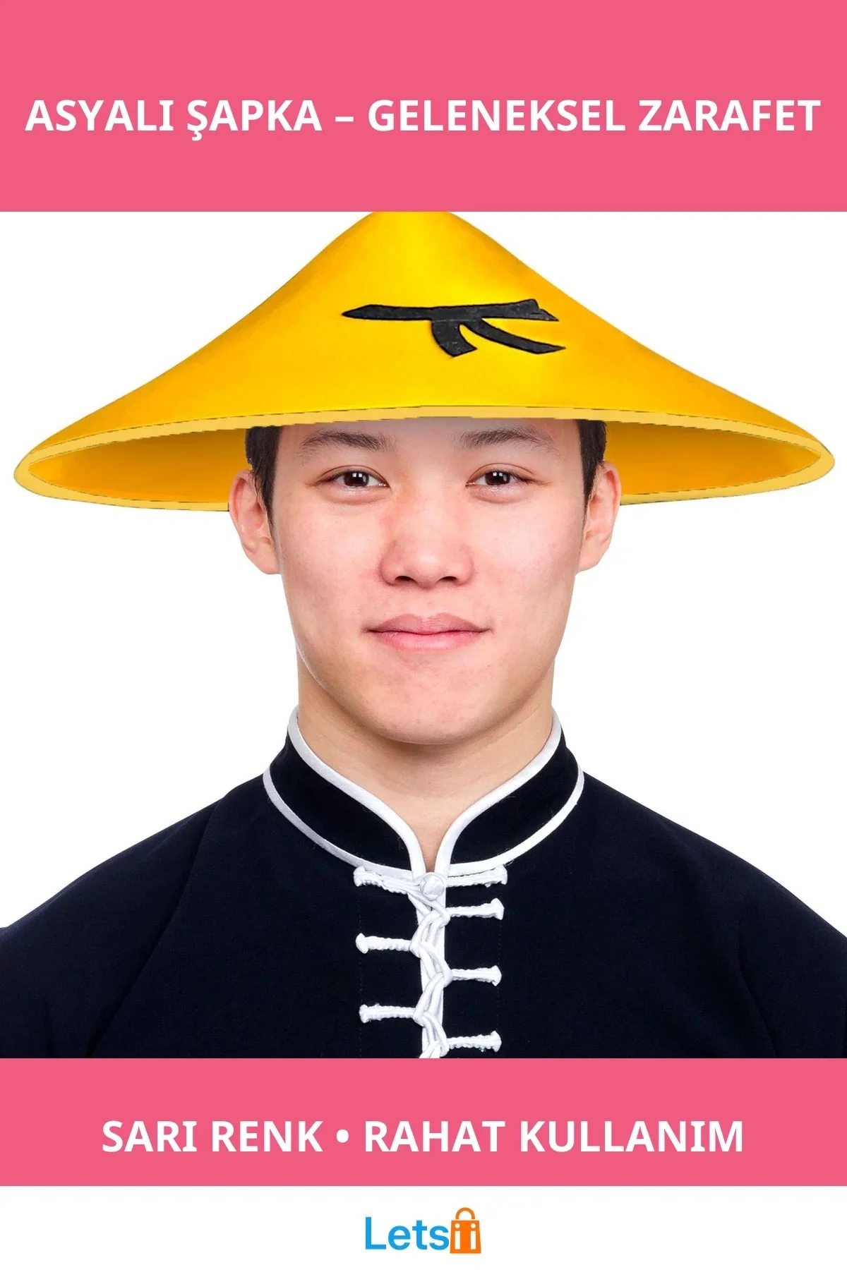 Sarı Renk Uzak Doğu Asyalı Şapka Kostüm Aksesuarı