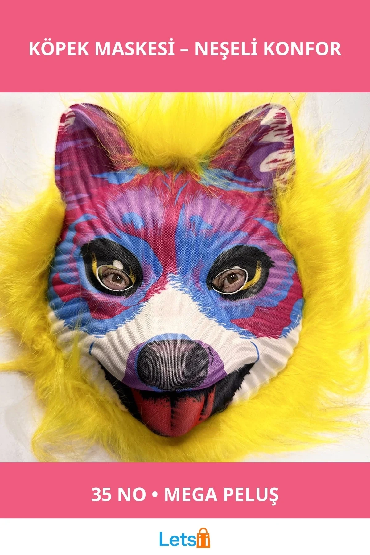 Sarı Saçlı Sevimli Köpek Maskesi Mega Peluş 35 No