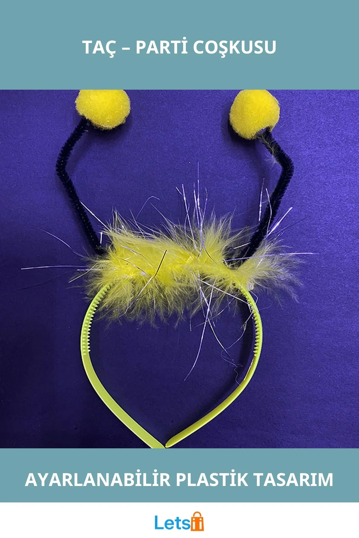 Sarı Siyah Tüy Süslemeli Arı Maya Taç