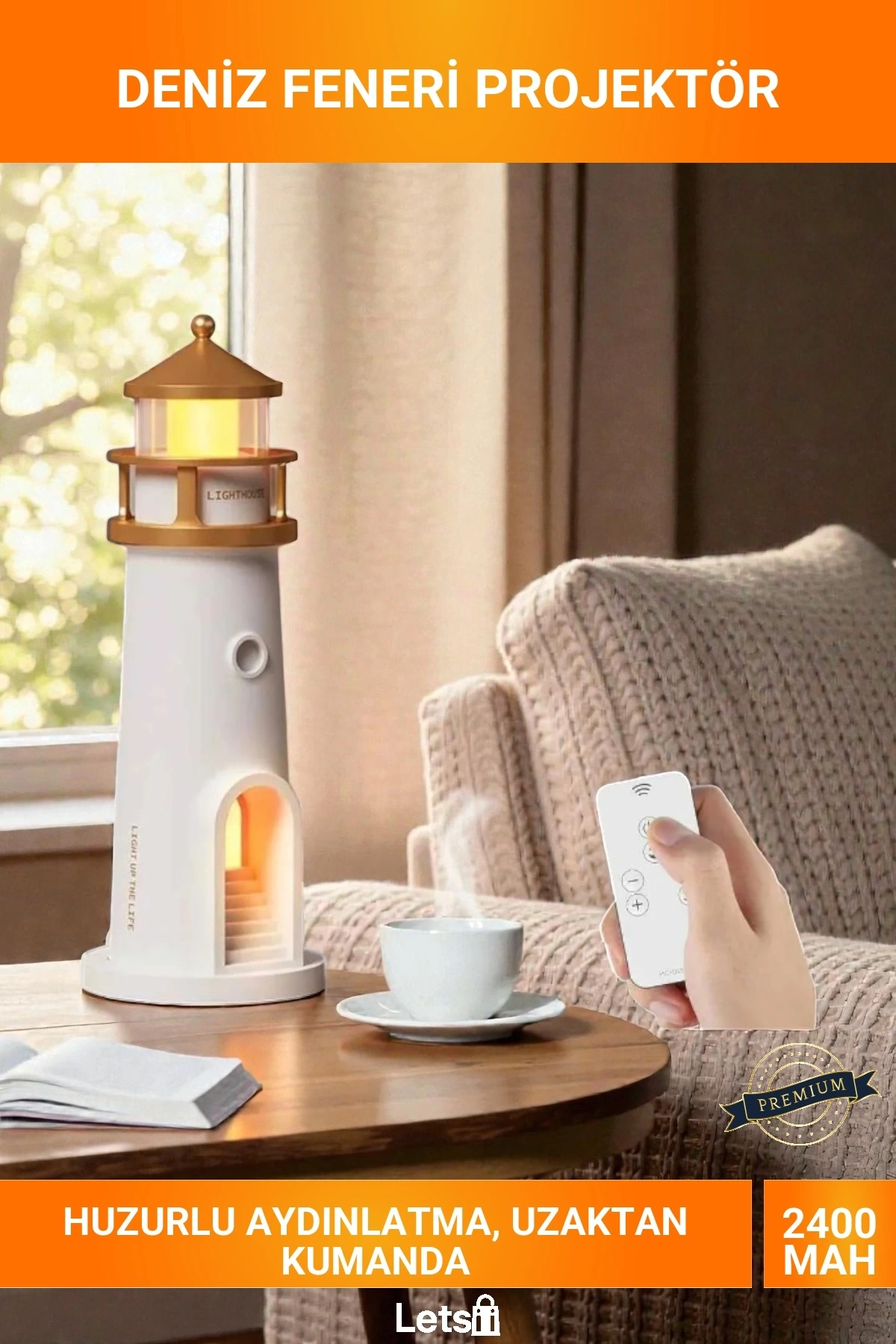 Şarj Edilebilir Deniz Feneri Projektör Gece Lambası Uzaktan Kumandalı 4 Parlaklık Seviyeli Zaman Ayarlı